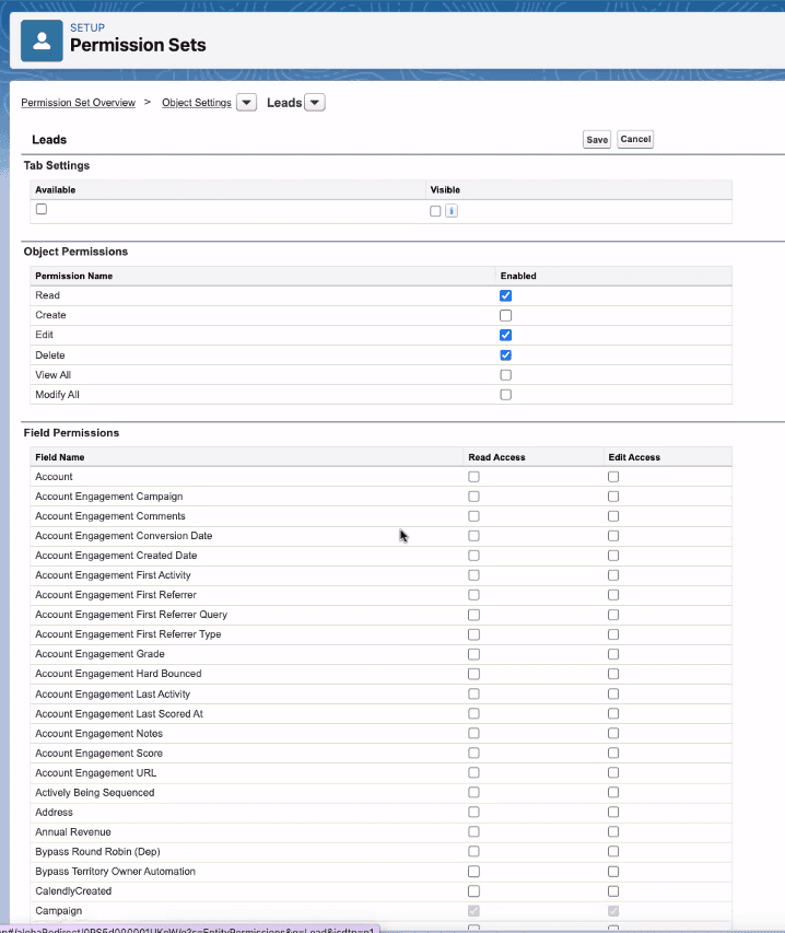 Select specific permissions for an Object