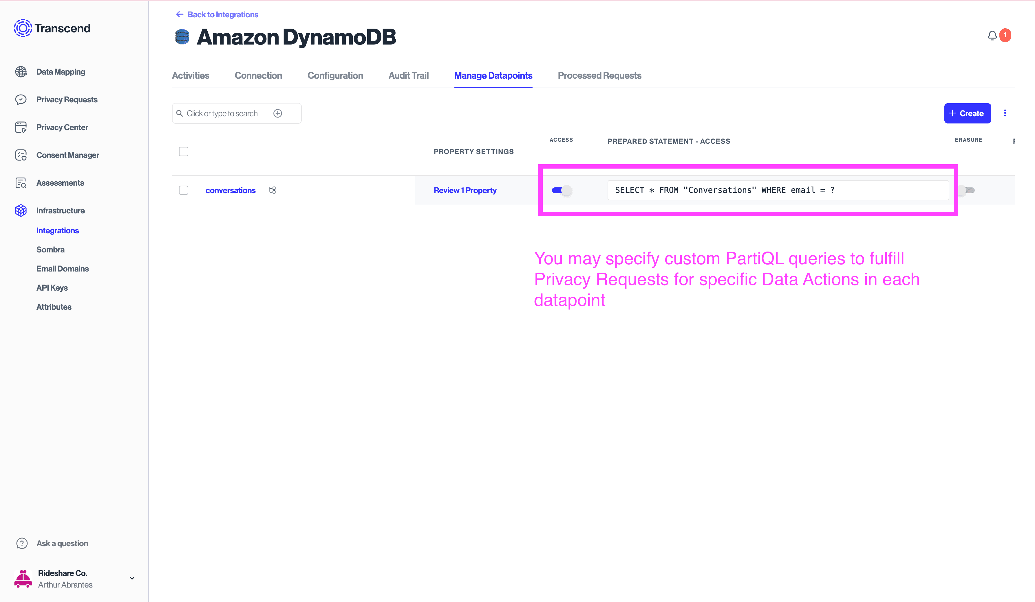 Specify custom DSR PartiQL query