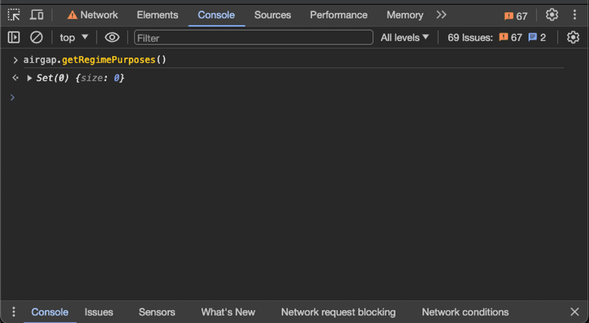 Command typed in the console