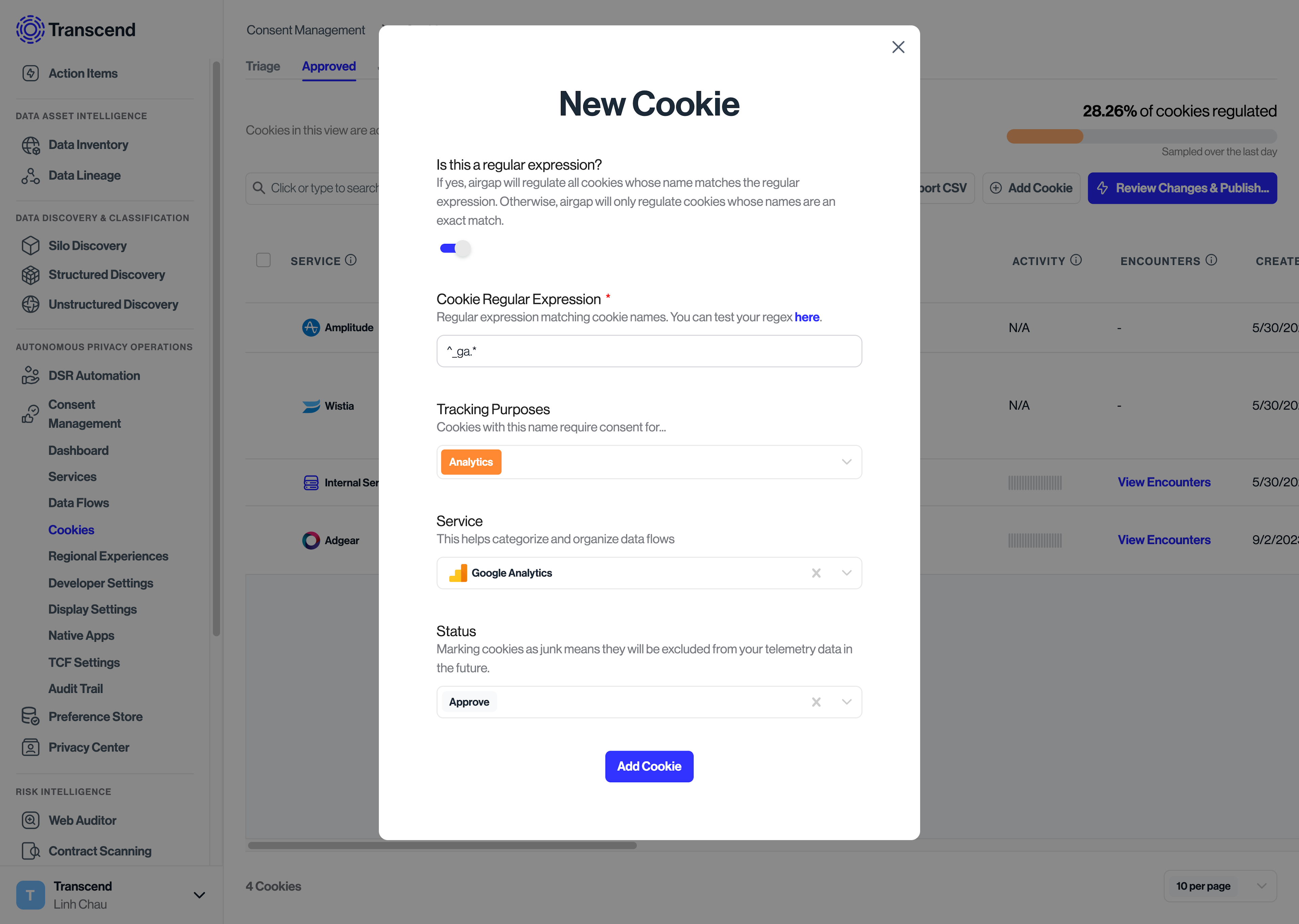 Adding a cookie regex