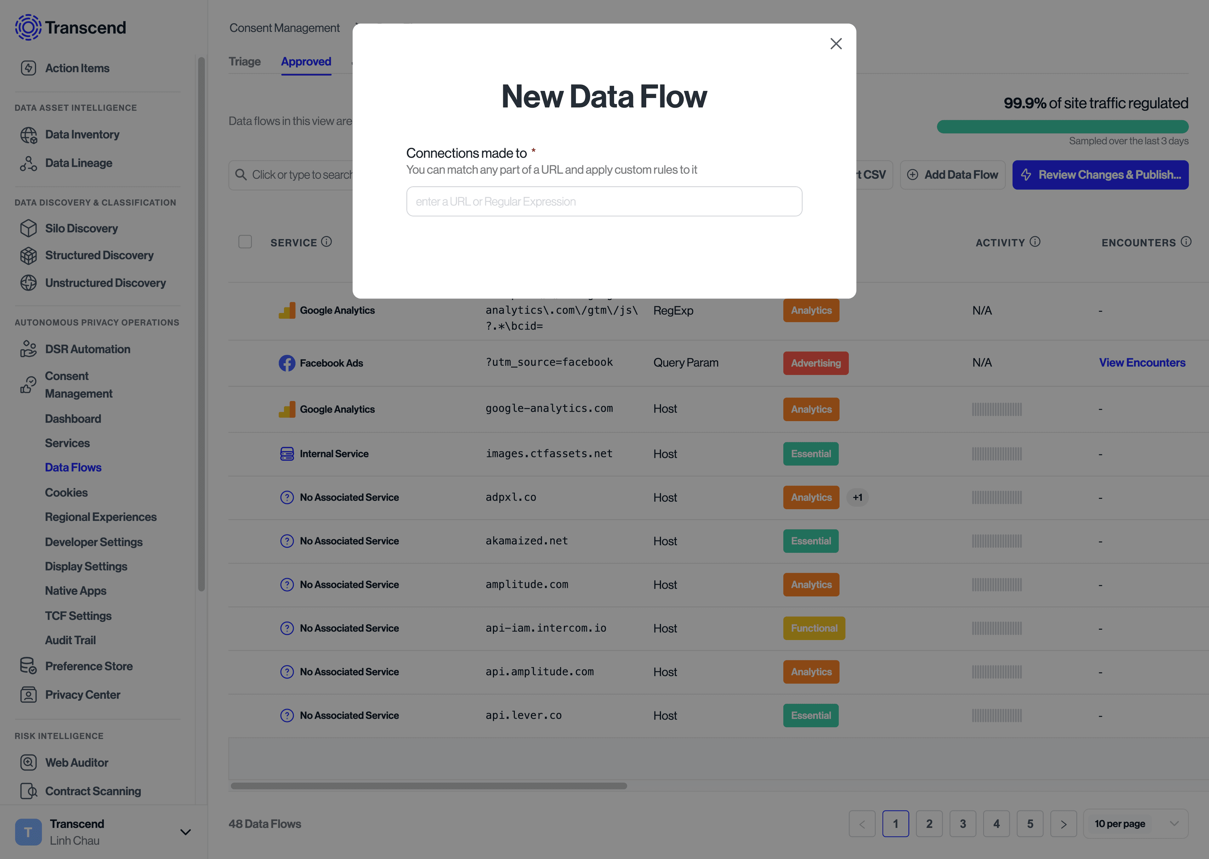 Entering a data flow to be added