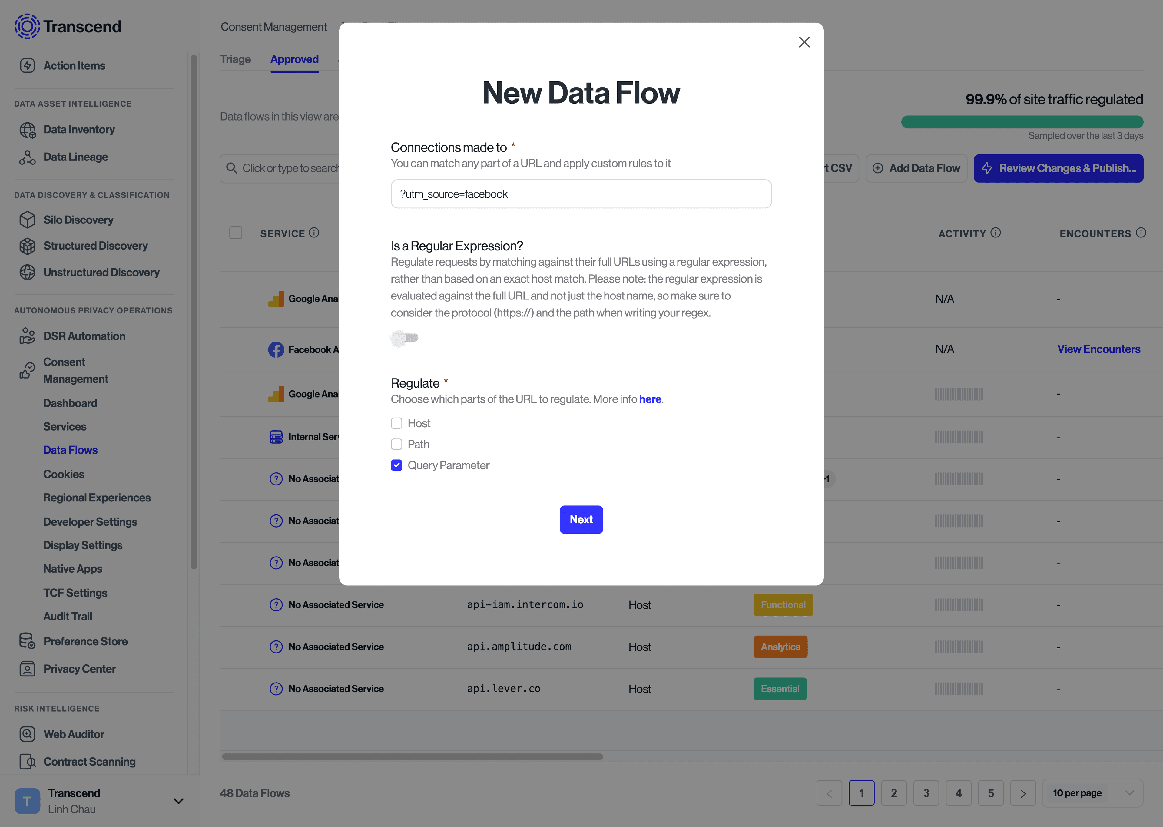 Entering data flow details