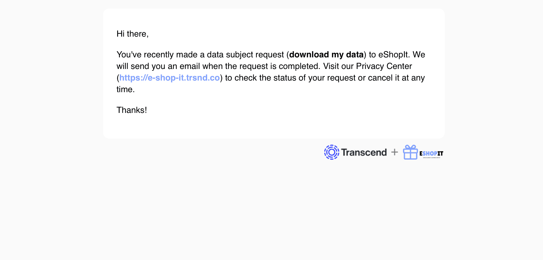 Email confirmation to the data subject