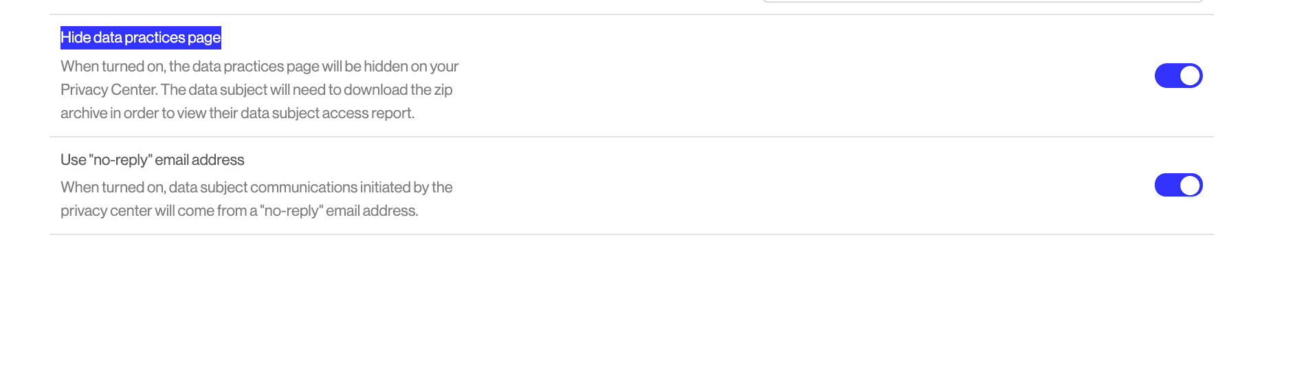 Hide Data Practices in your Privacy Center configuration