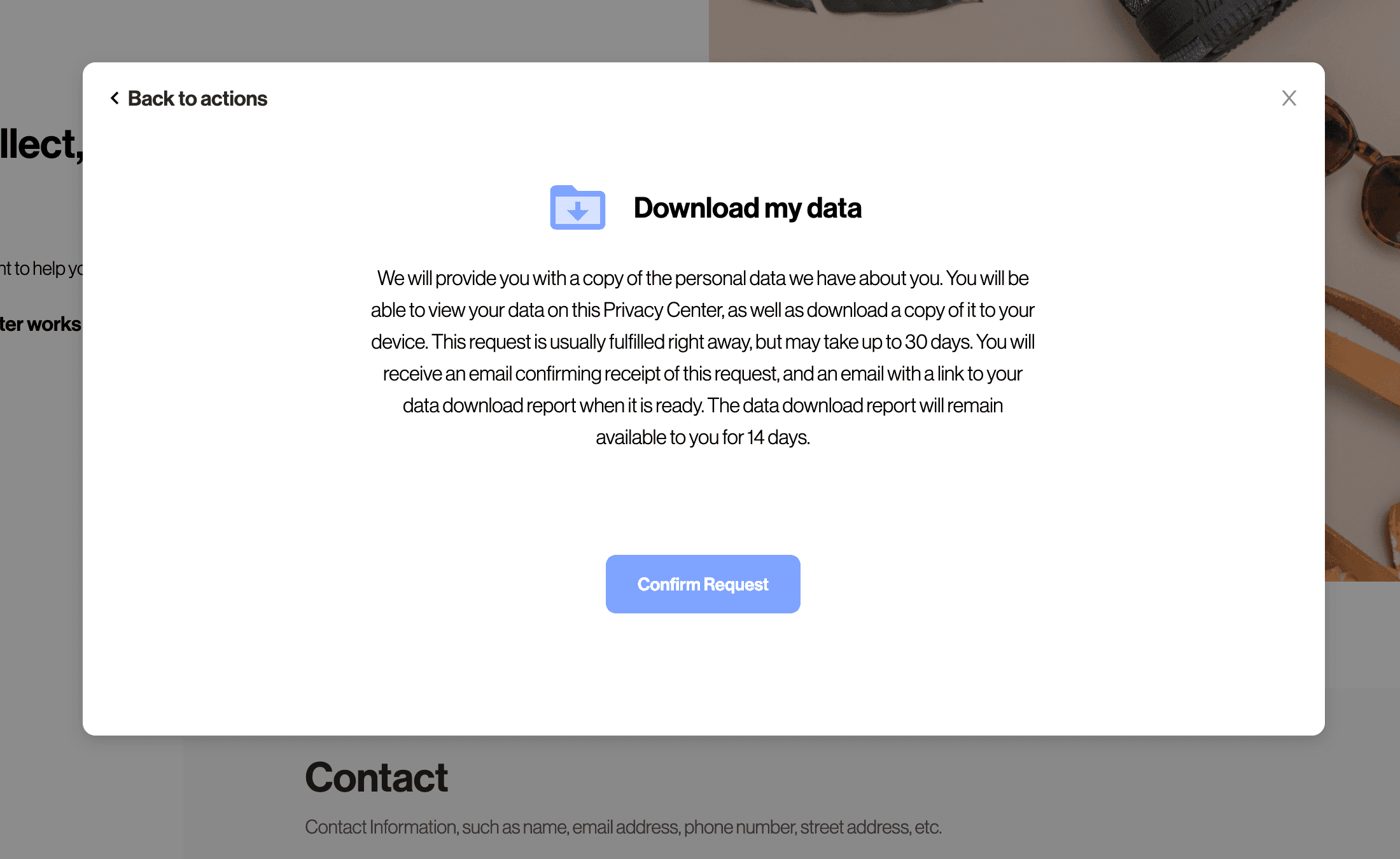 Confirm Request on Privacy Center.