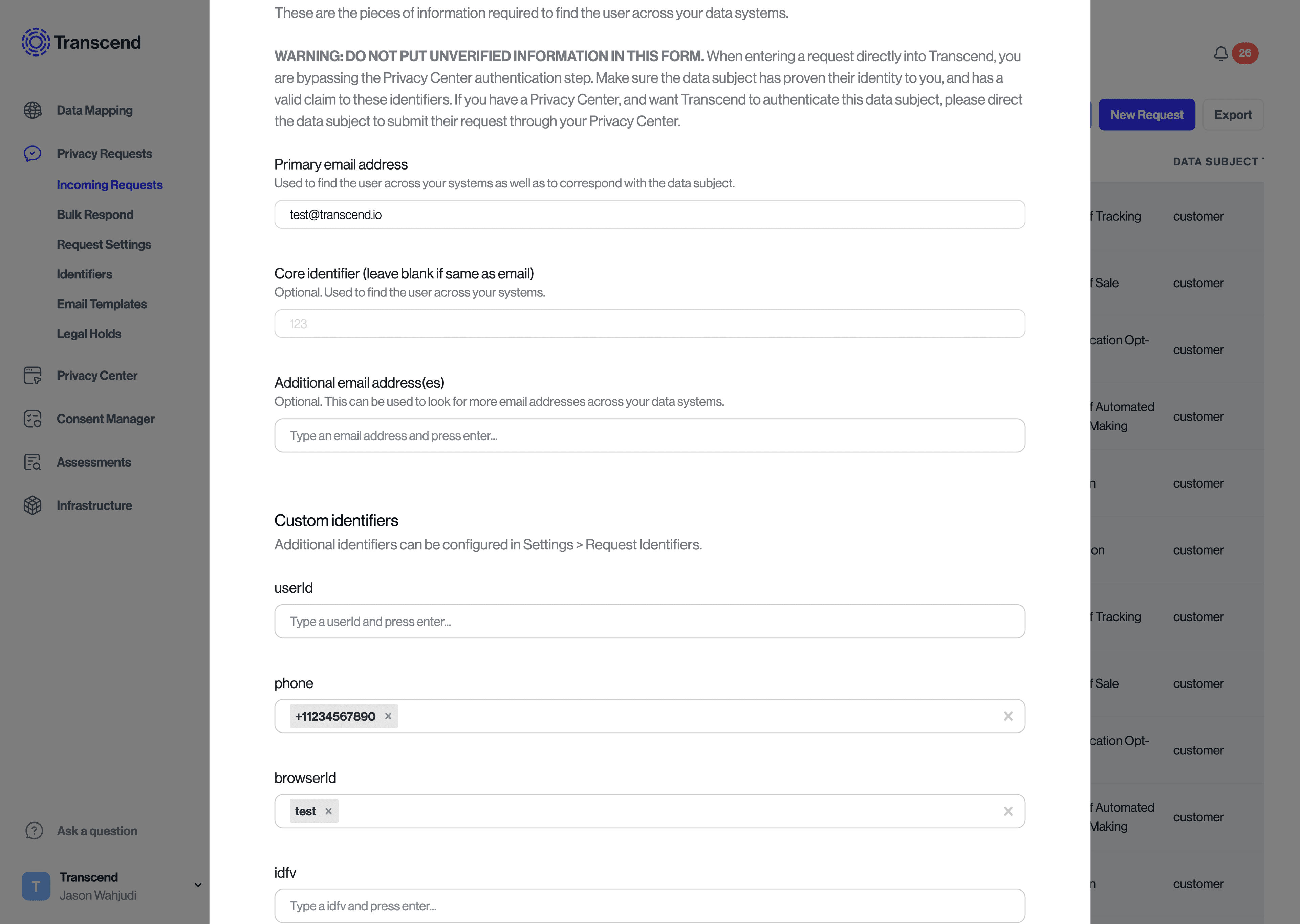 Teradata Setup Form