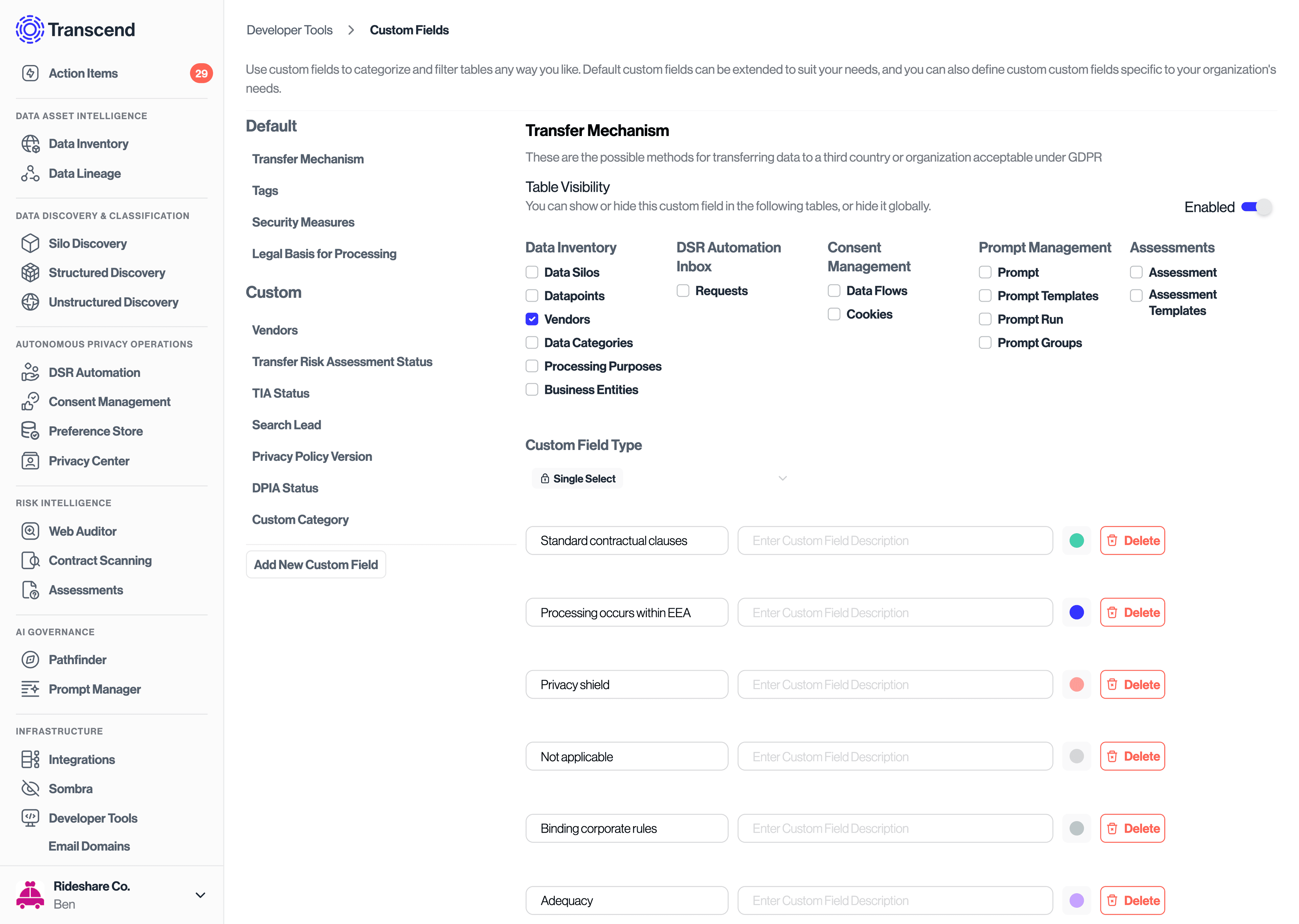 Configuring custom fields for your data