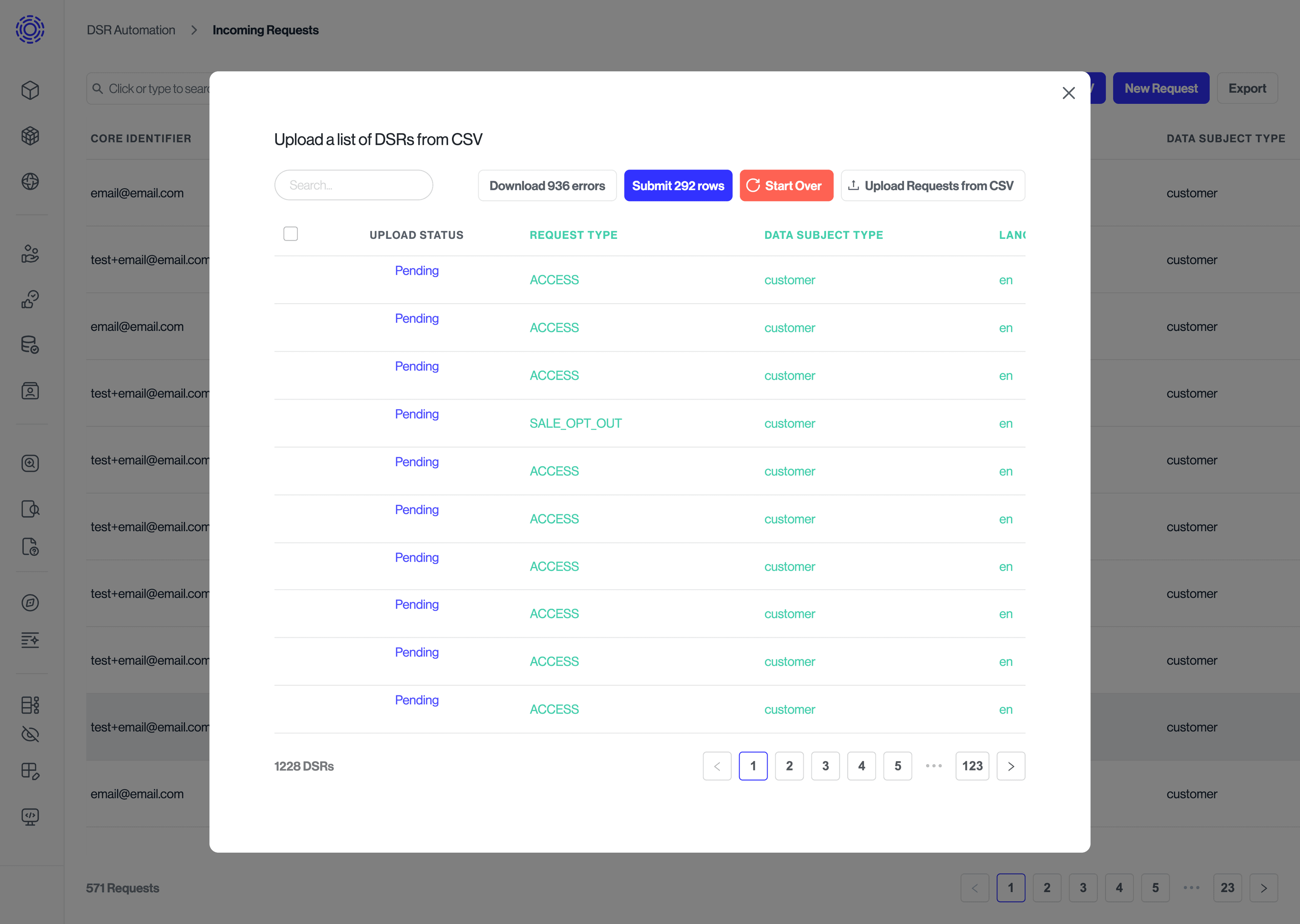 View for processing uploaded requests