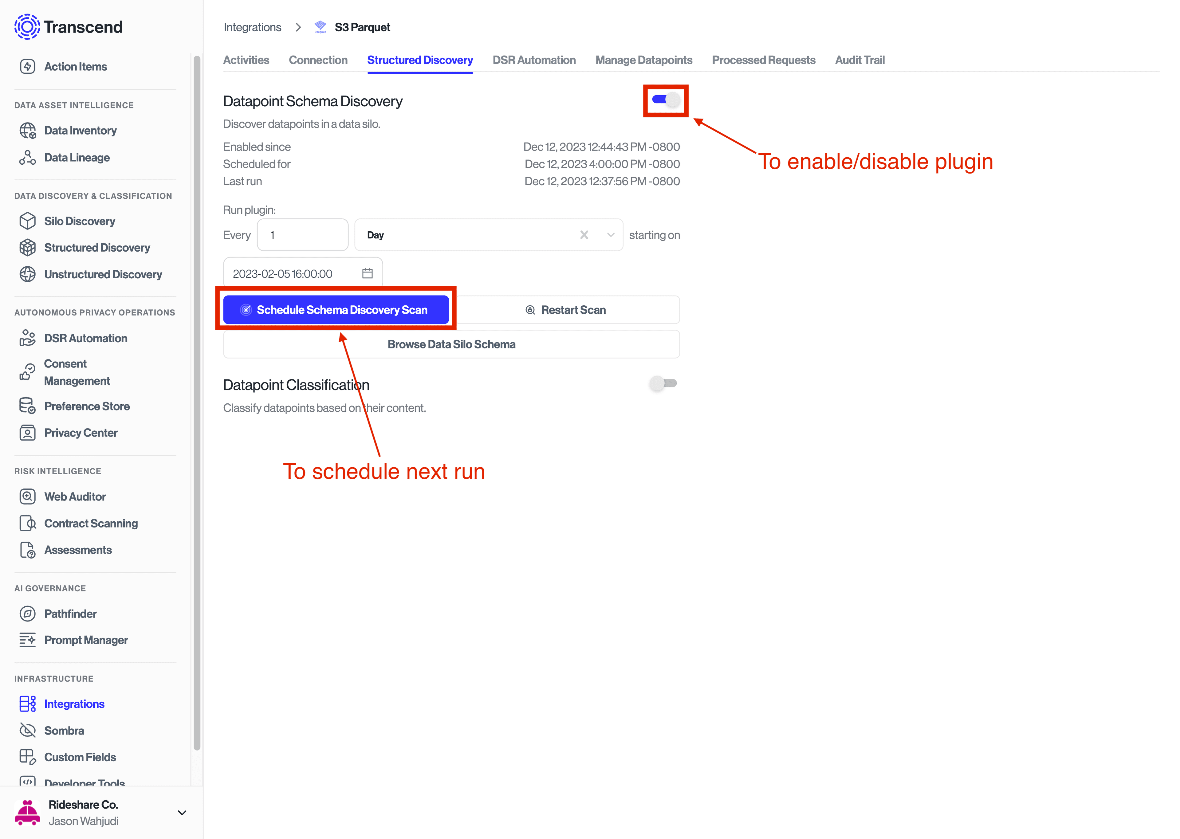 Enable S3 Parquet schema discovery.