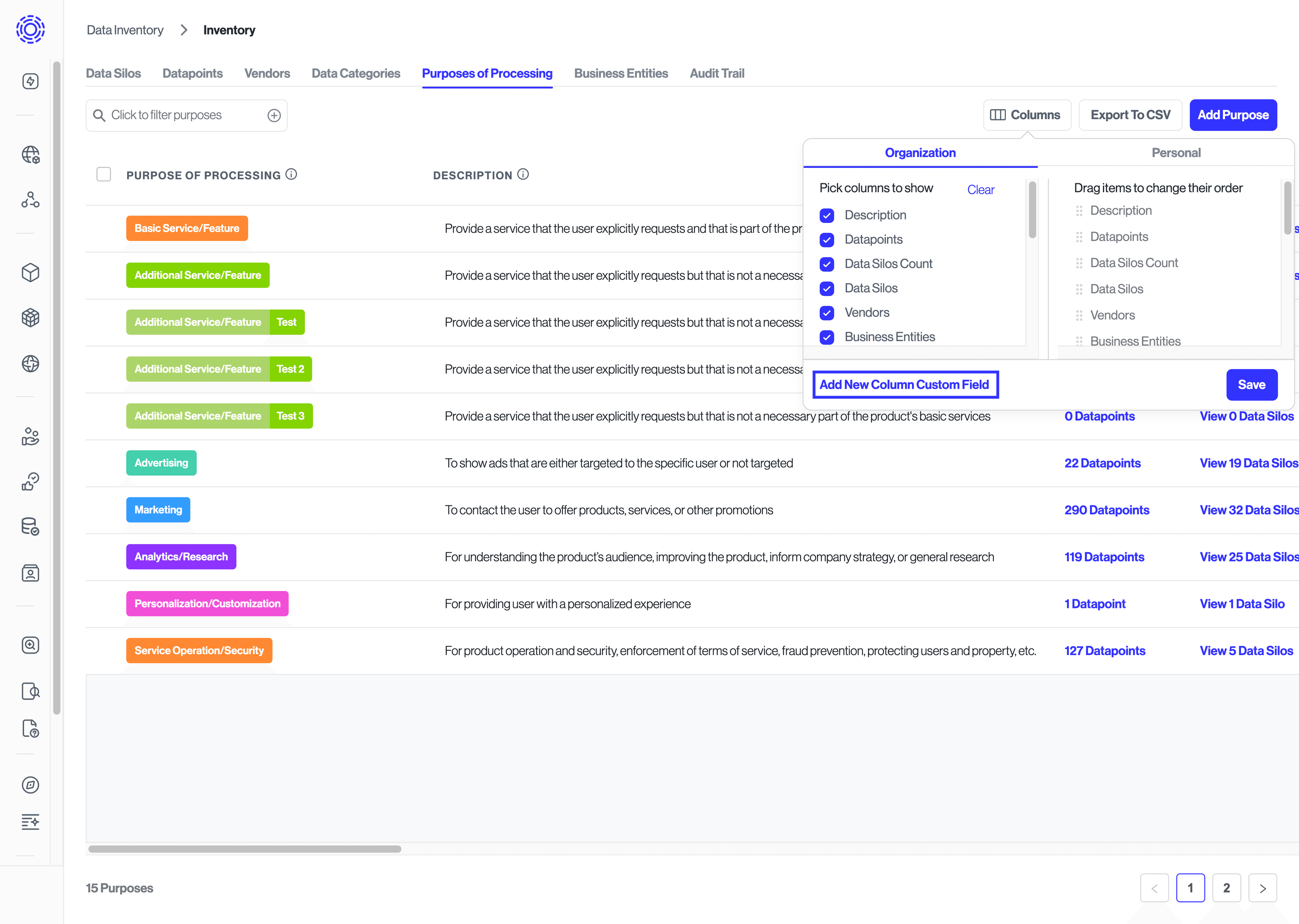 Show Columns > Add Custom Field highlighted