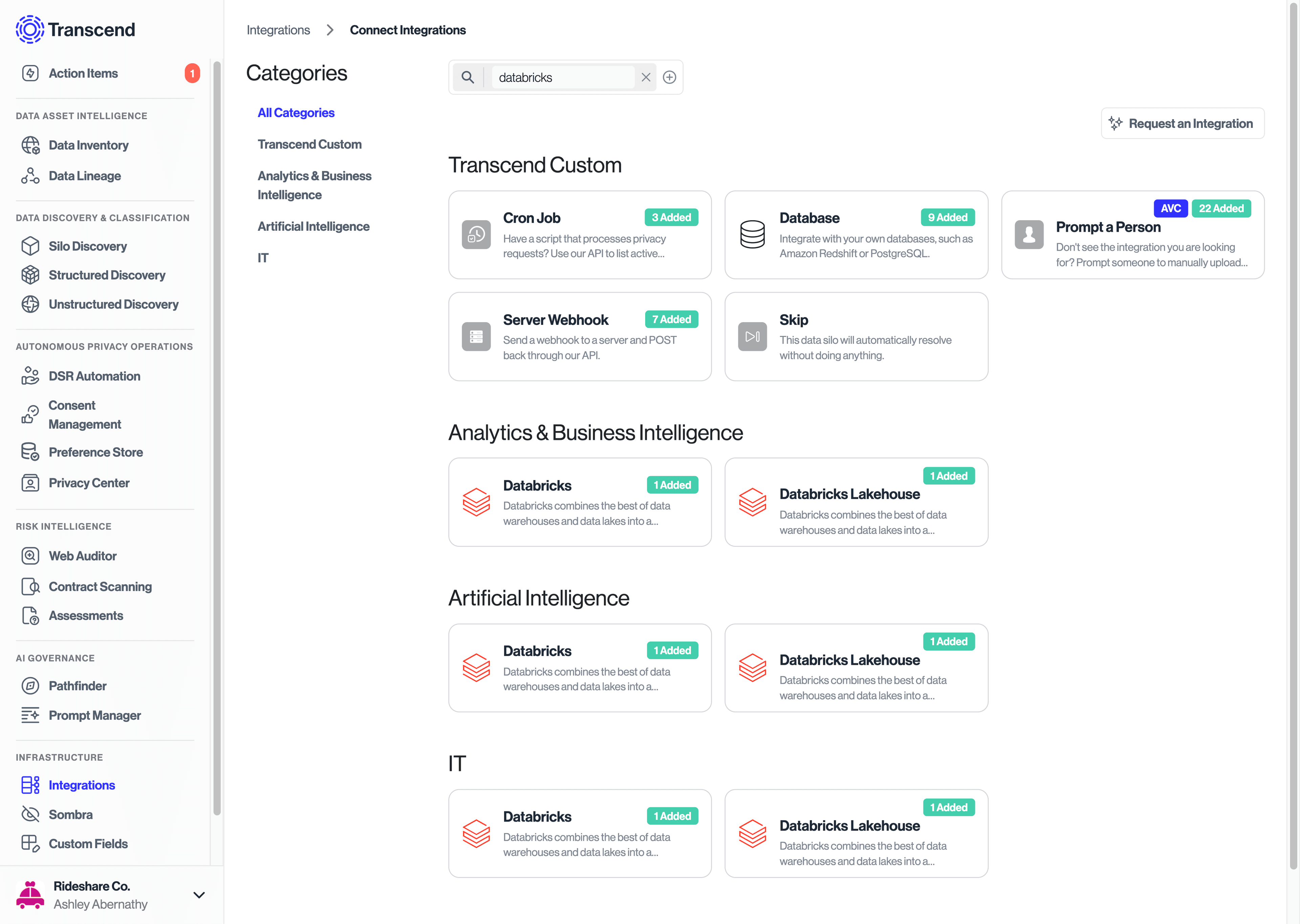 Add the Databricks integration to Transcend