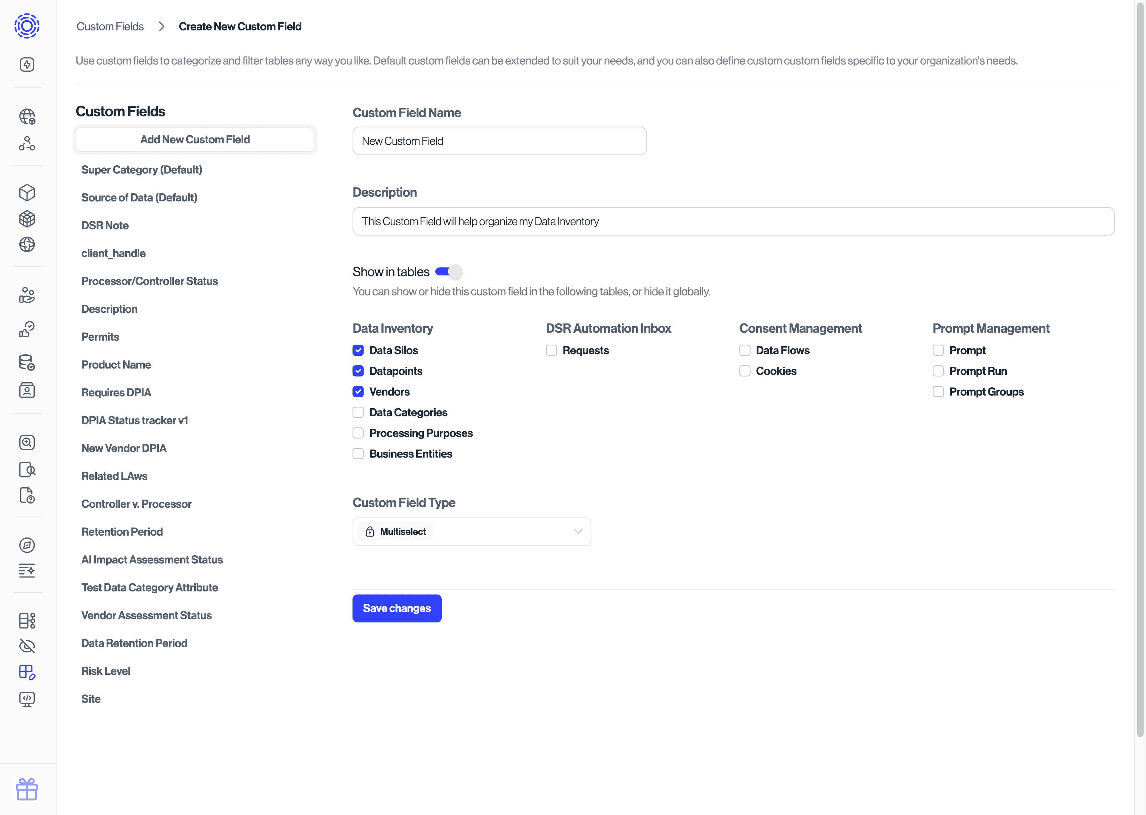 Adding new Custom Fields to show up in the Data Inventory