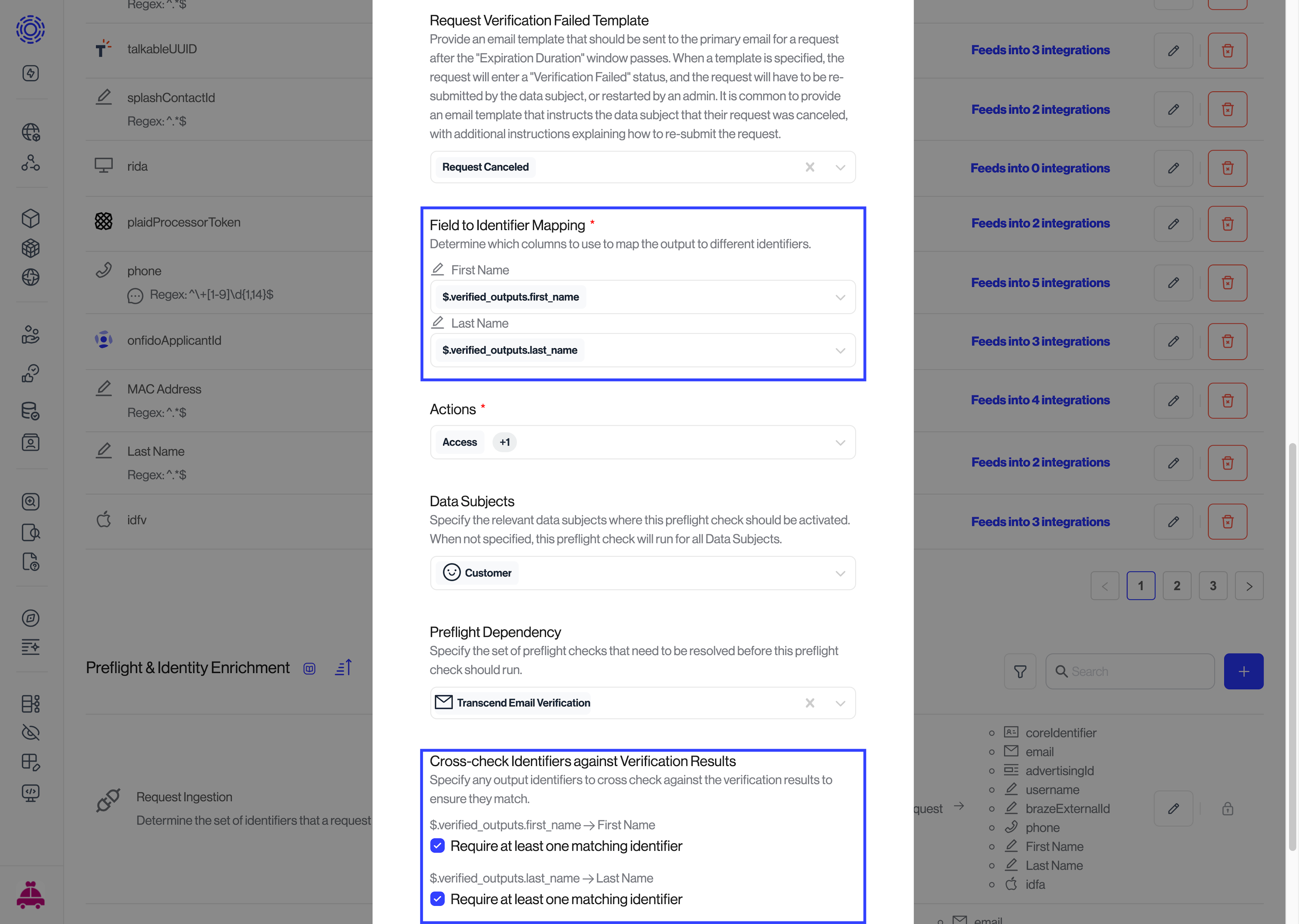 Configuration to require a match between identifiers