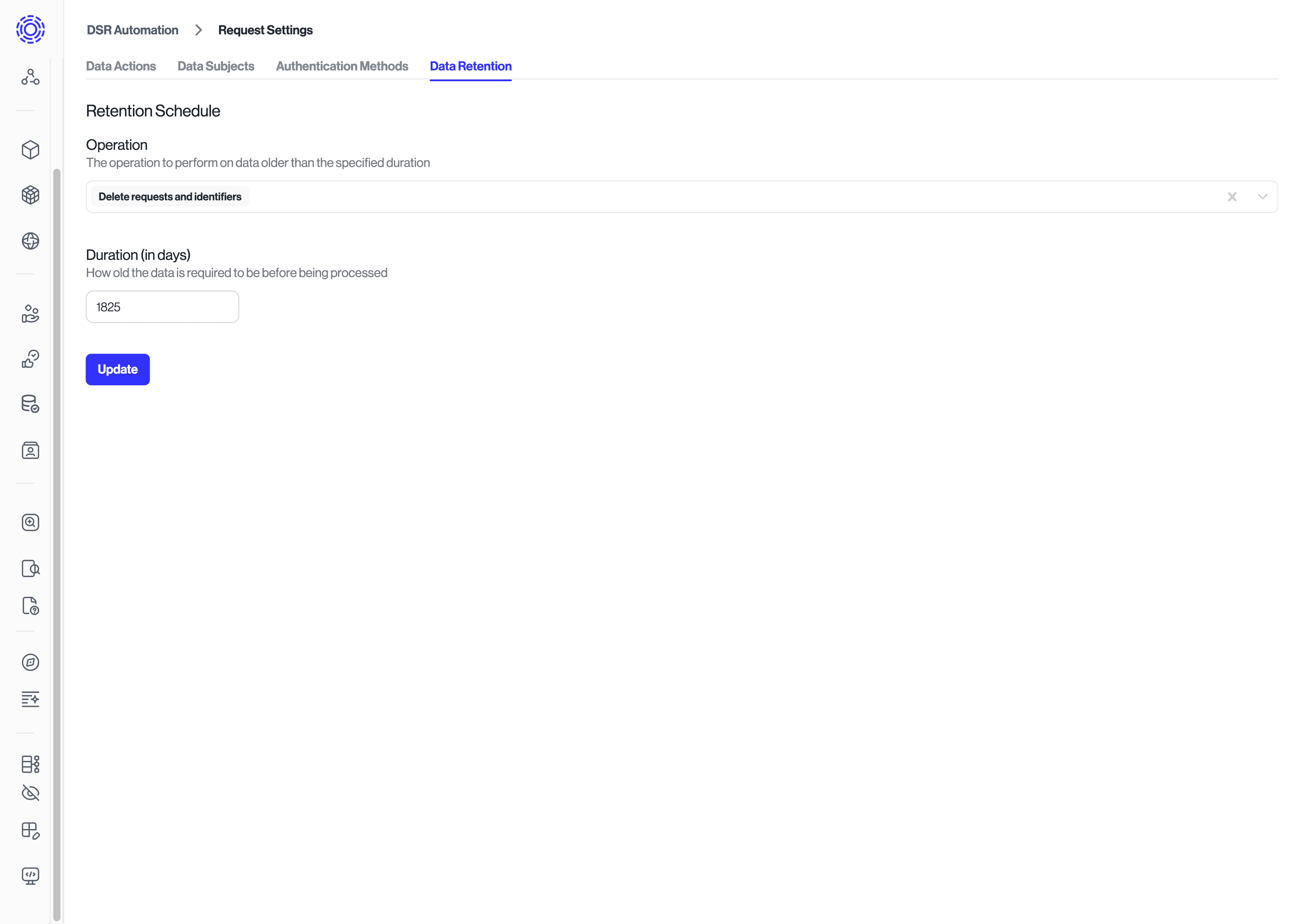 DSR Automation > Request Settings > Data Retention