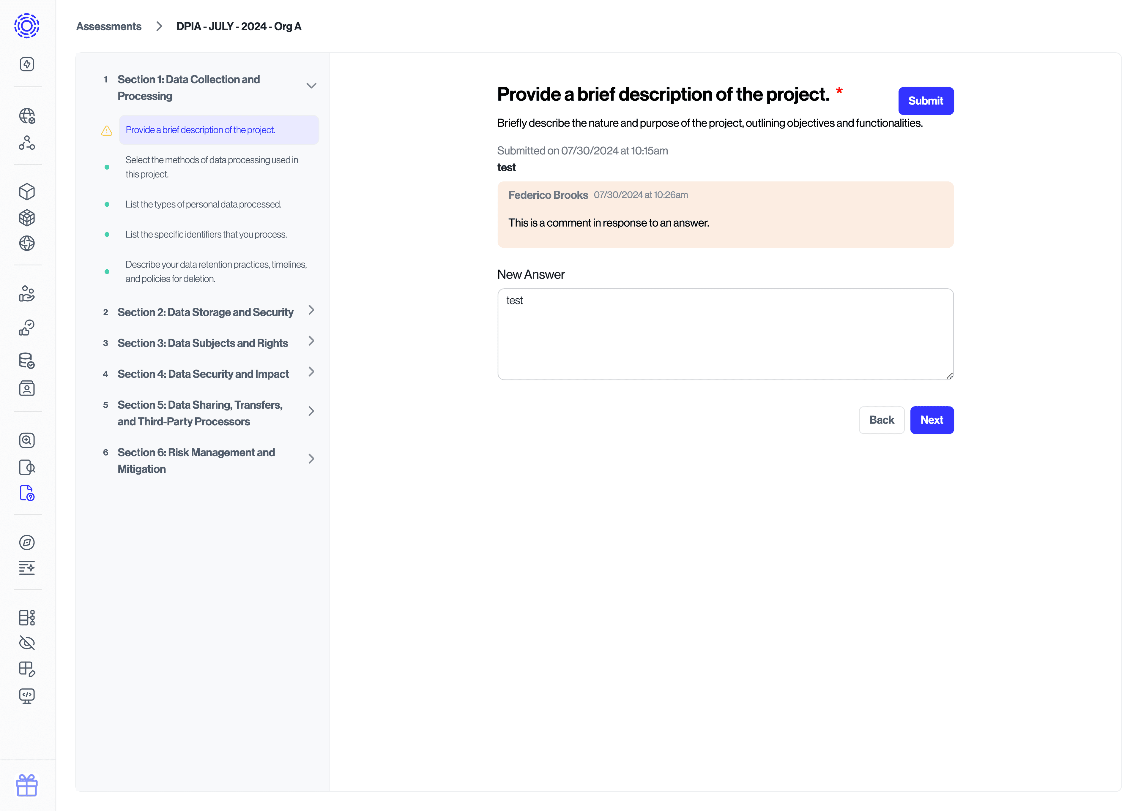 Example comment on Assessment response