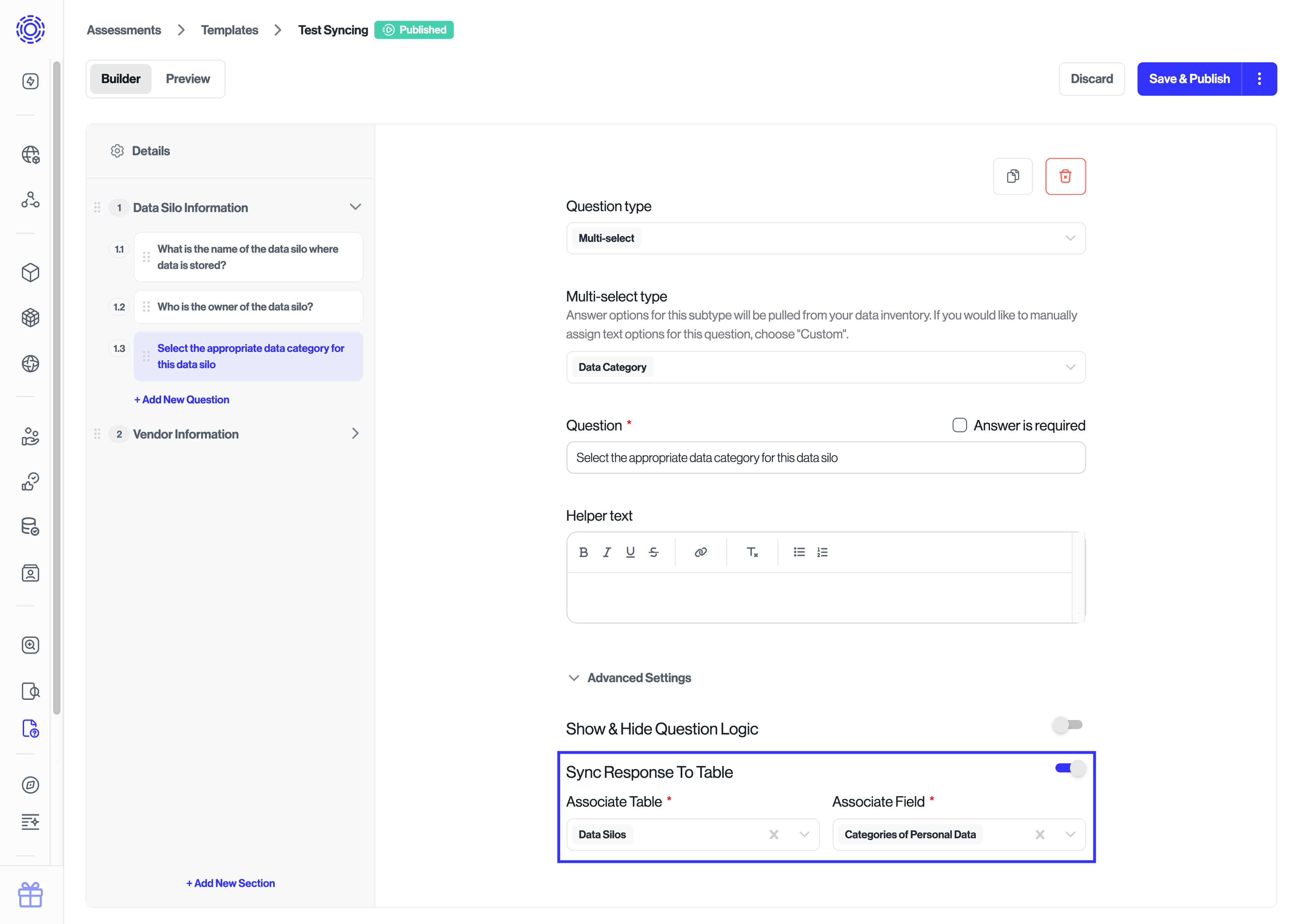 Toggle "Sync Response to Table" on