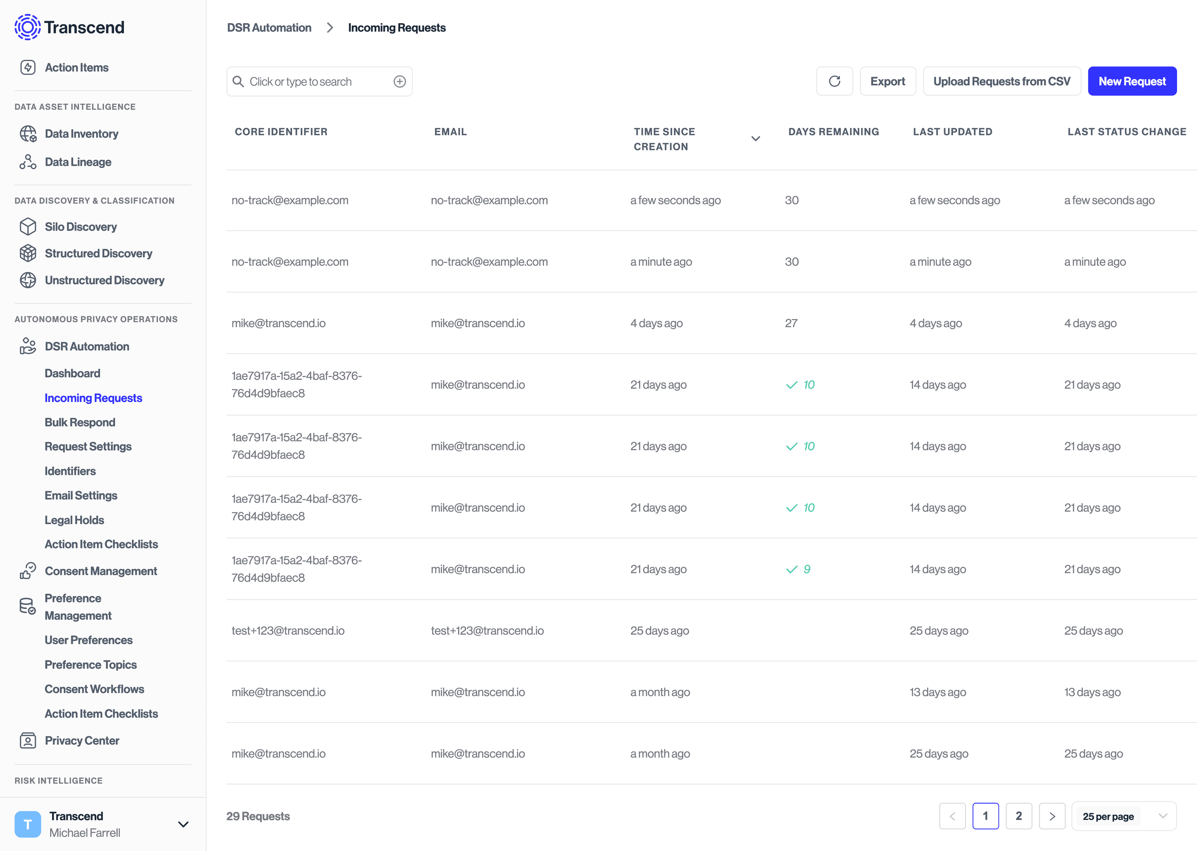 Preference Store creates DSR automation record under incoming requests