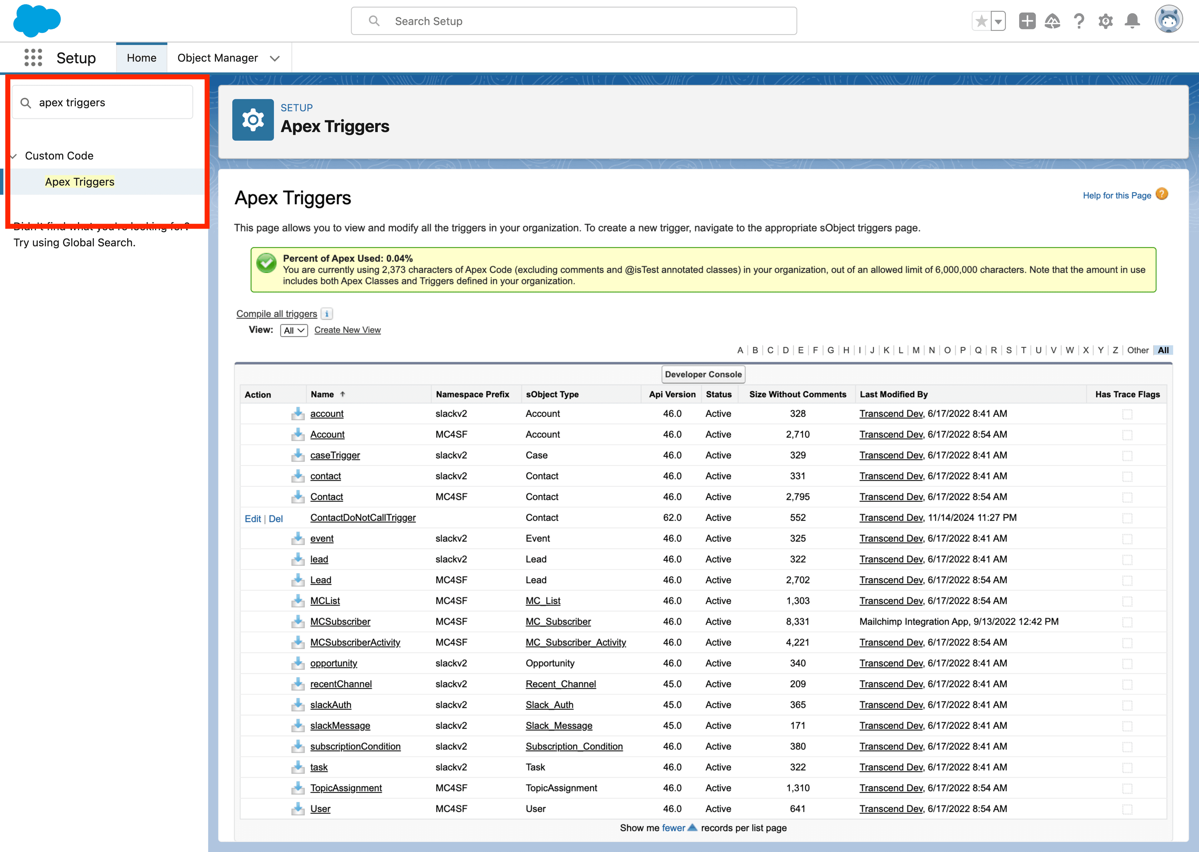 Salesforce settings for Apex Triggers