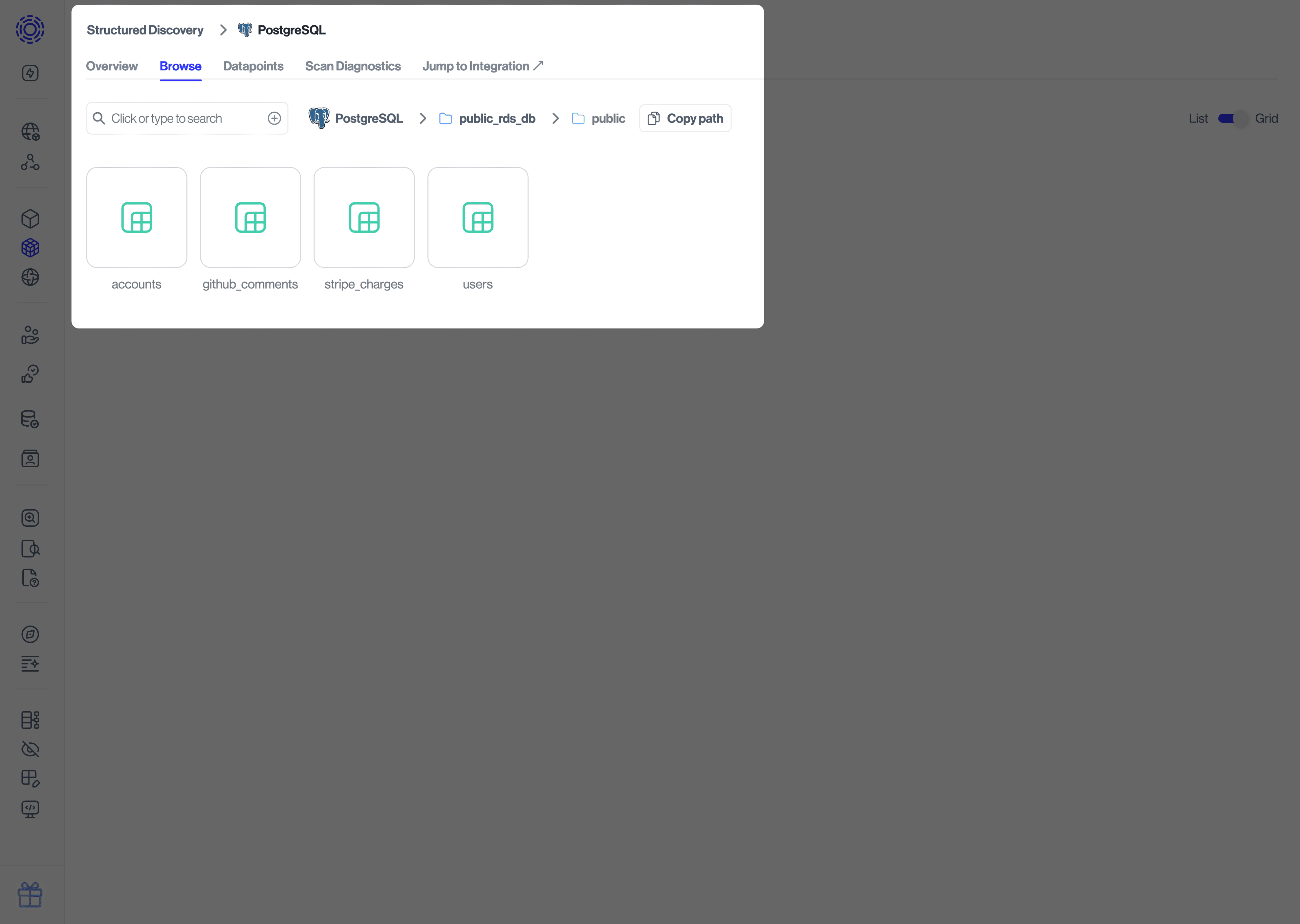 Browse data silo table