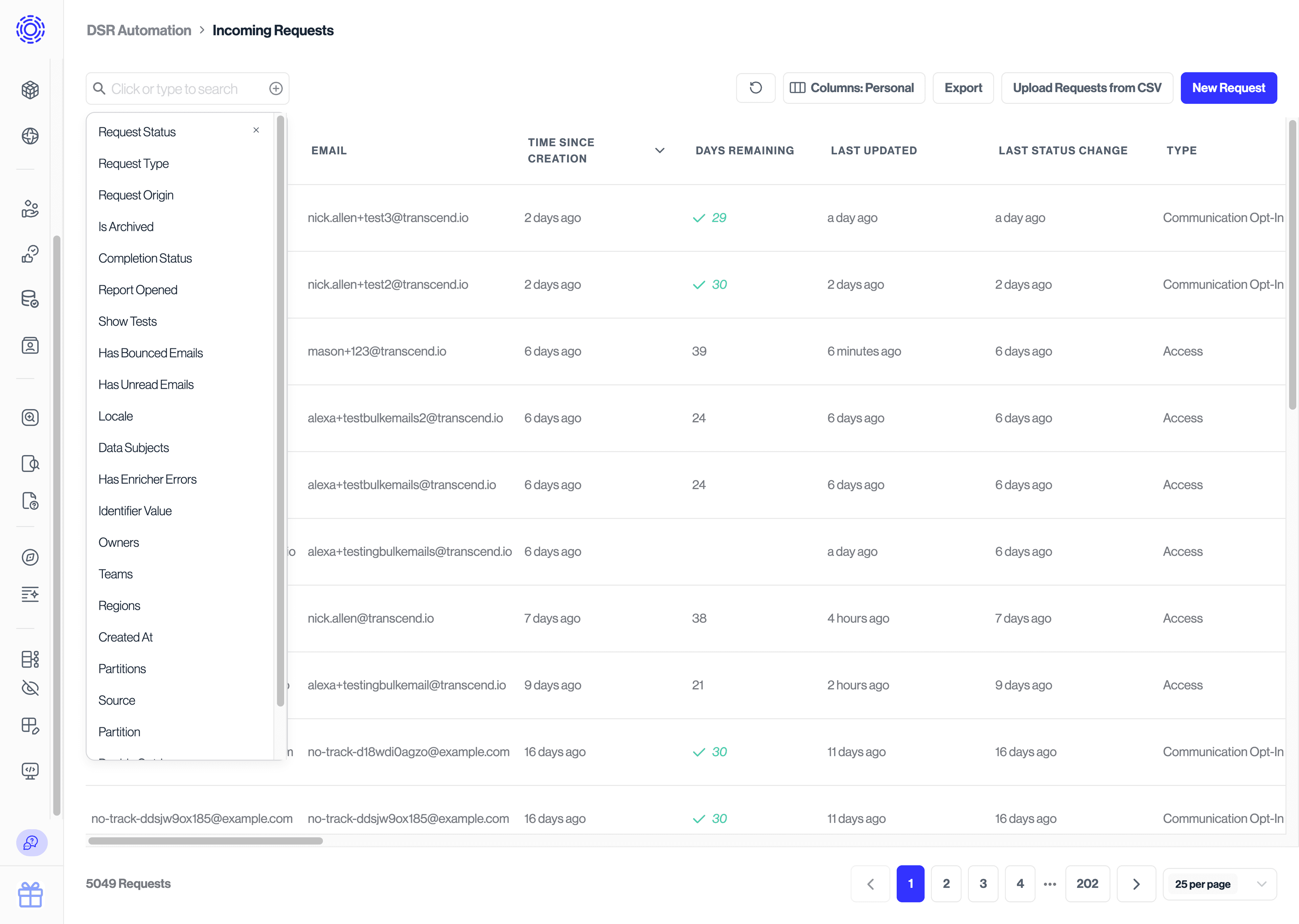 DSR Automation > Incoming Requests with filter open