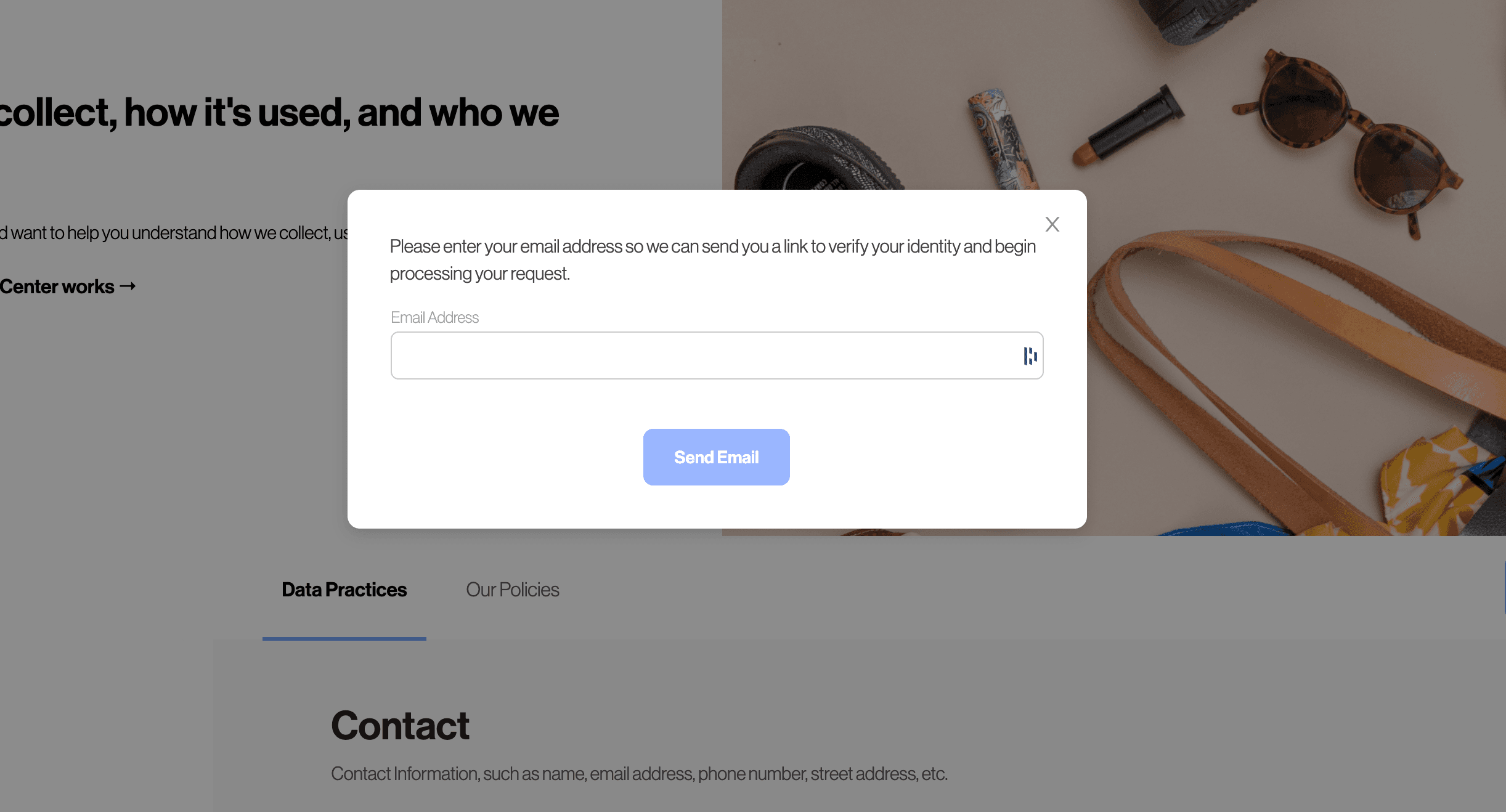 Email Verification Form for Privacy Center DSR Verification.