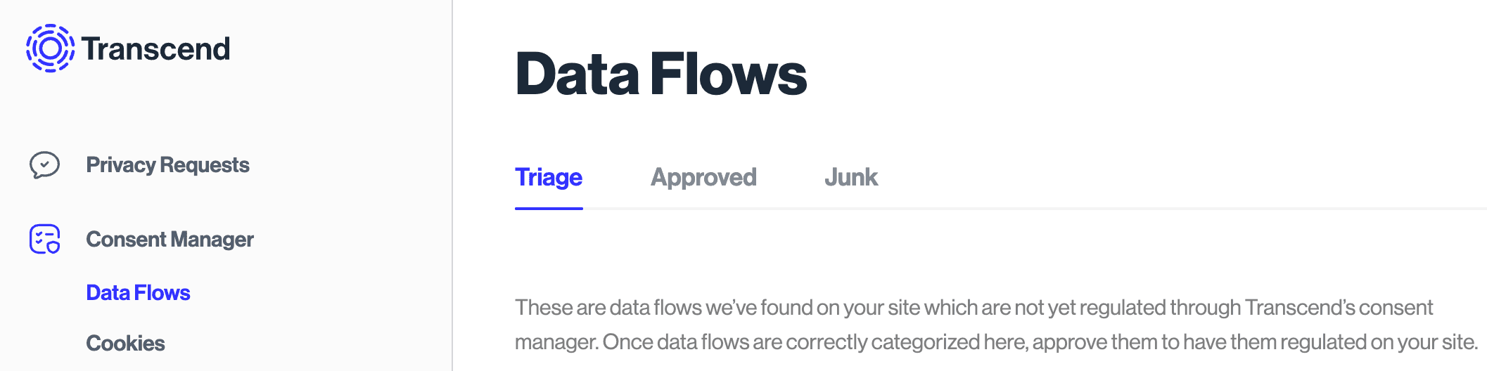 The data flows view in Transcend Consent