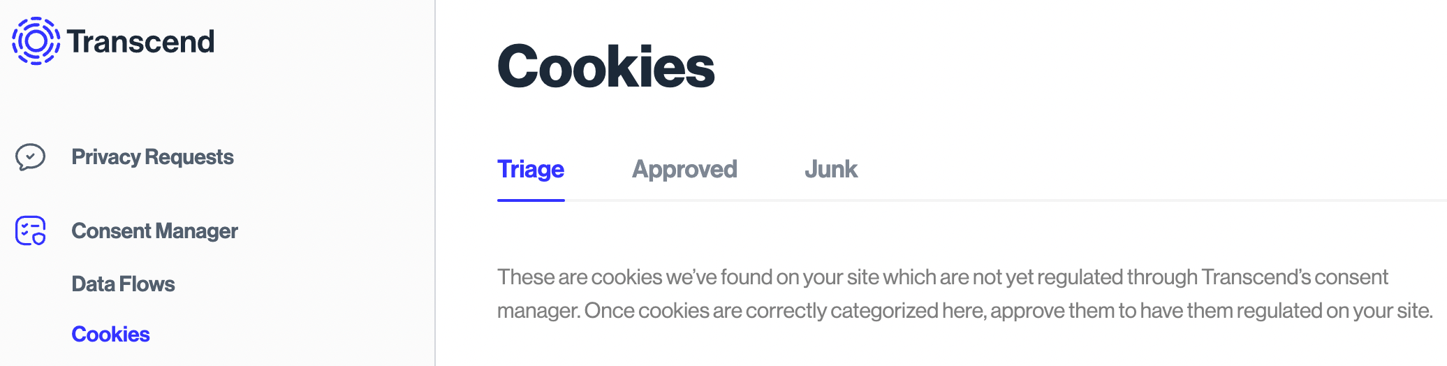 The cookies view in Transcend Consent