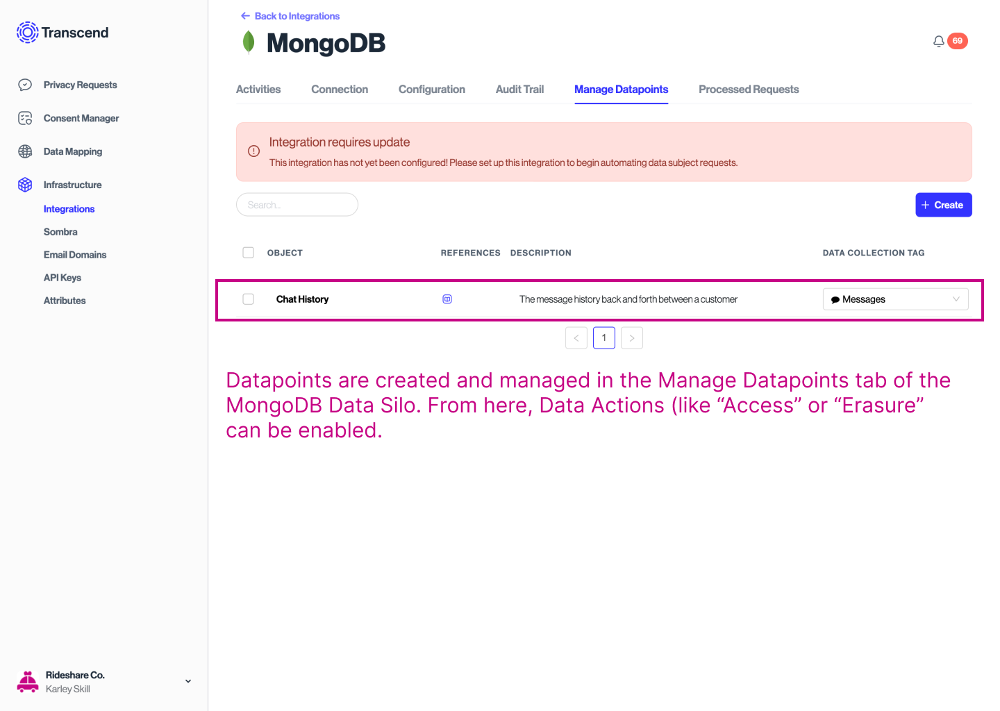 Create a datapoint in the MongoDB Integration