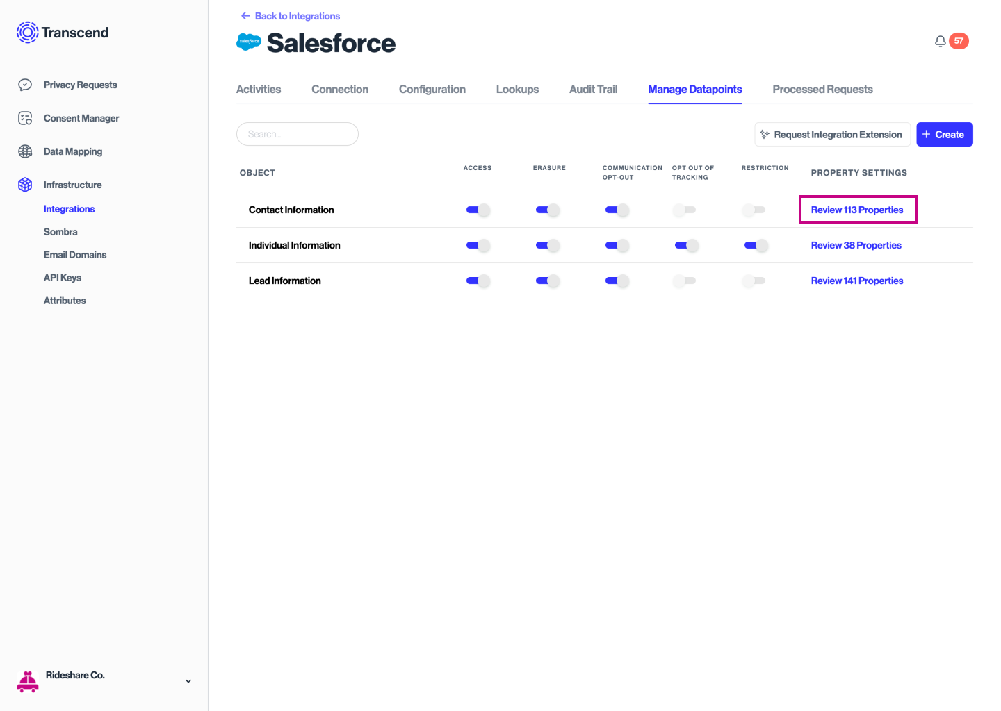 Review Property Settings in Salesforce datapoints