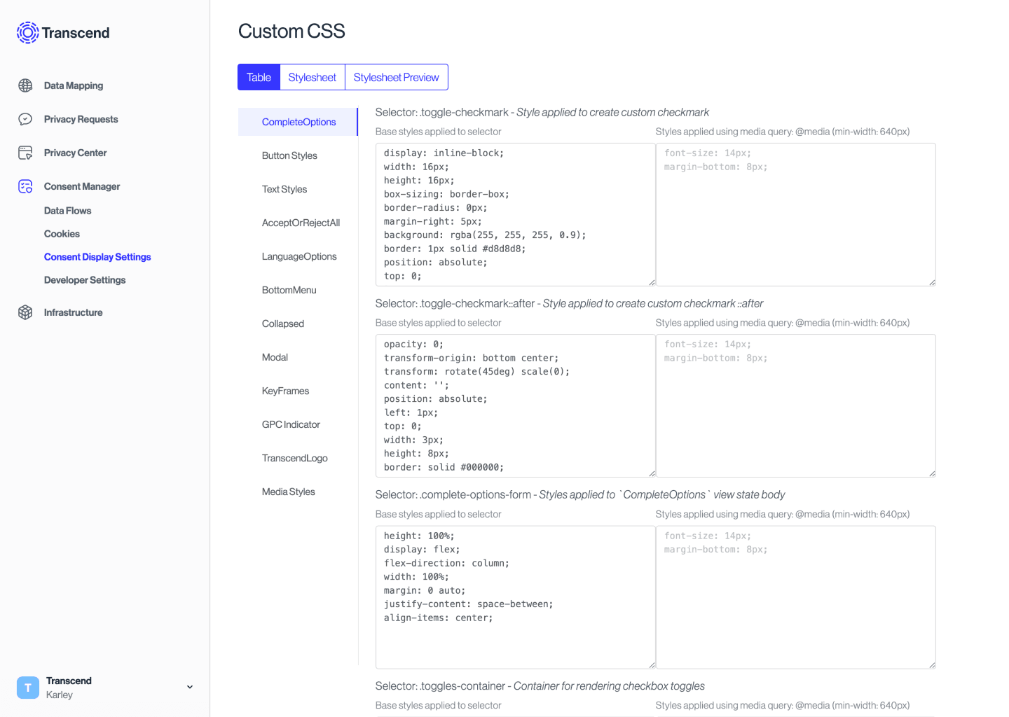 Consent Style Quick Settings