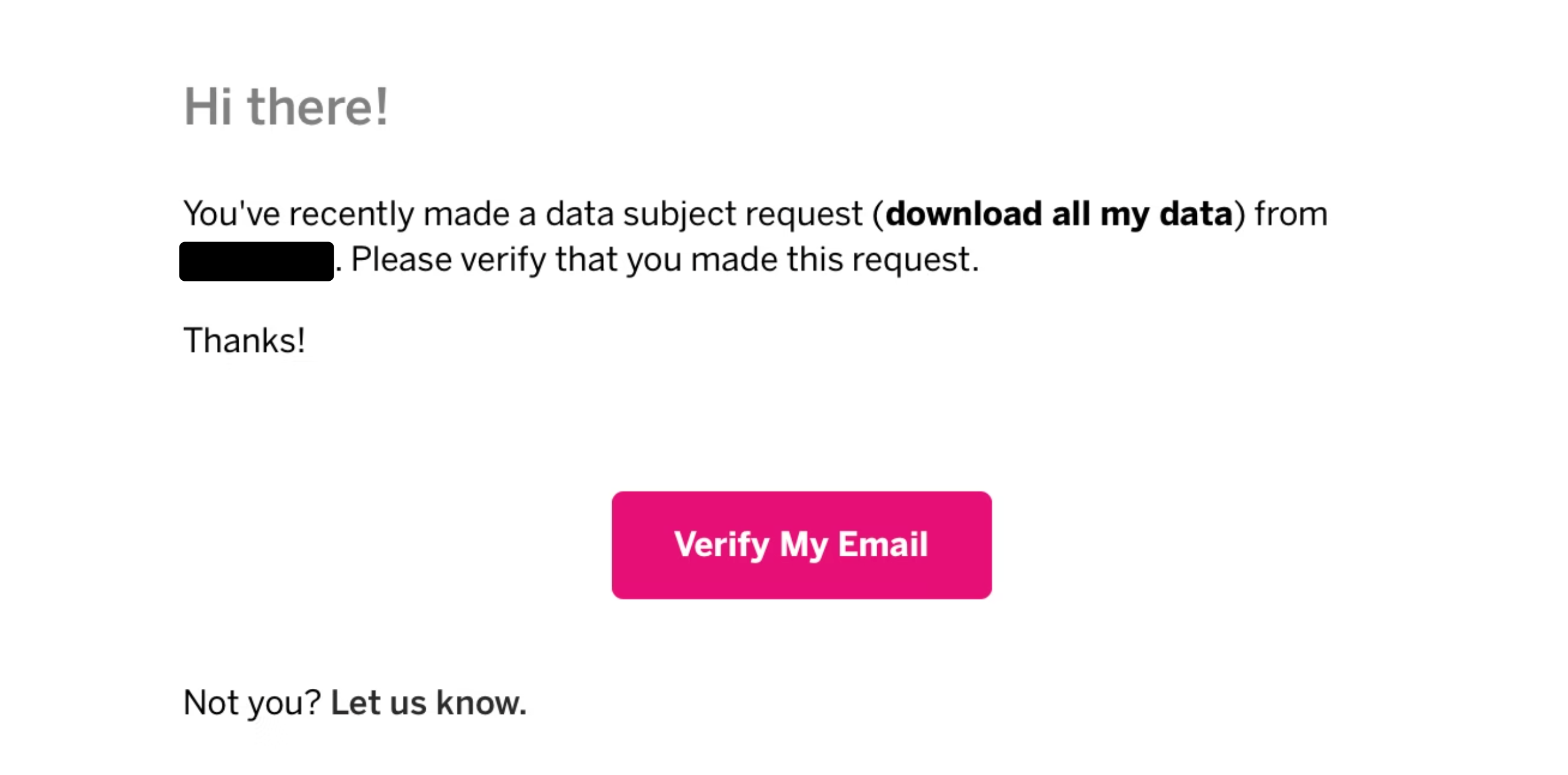 Sample data subject request verification email