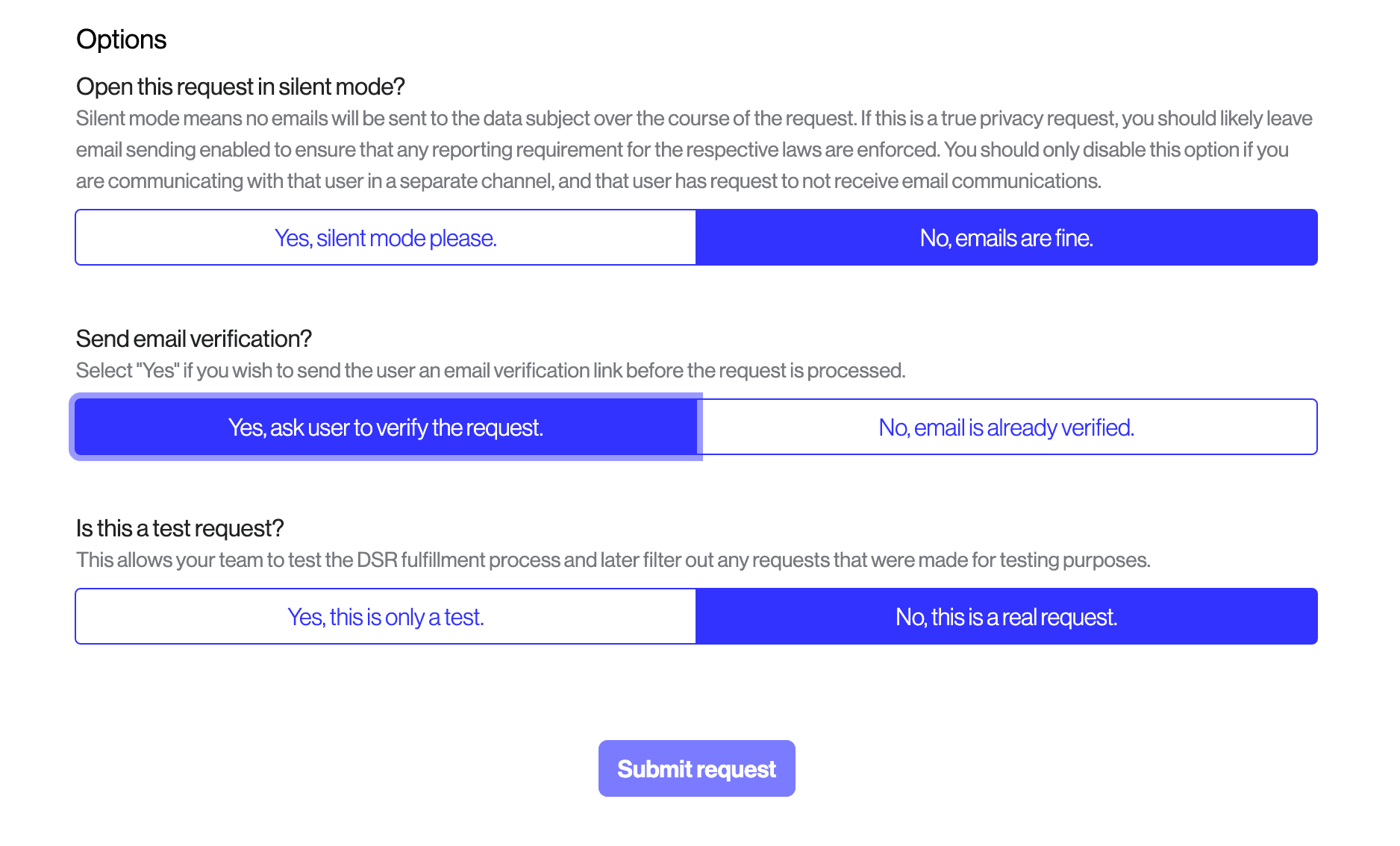 Manual request submission options