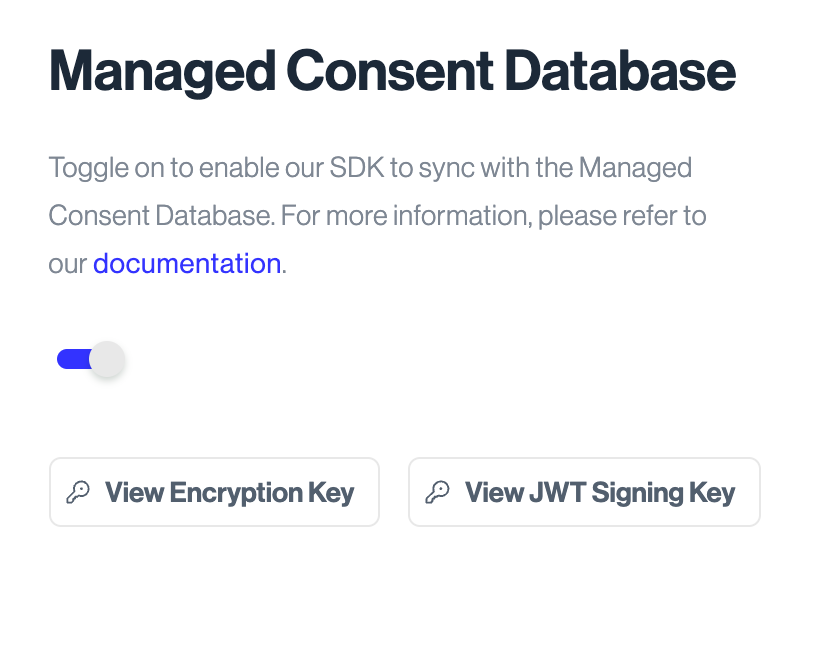 The toggle which enables syncing with the Managed Consent Database