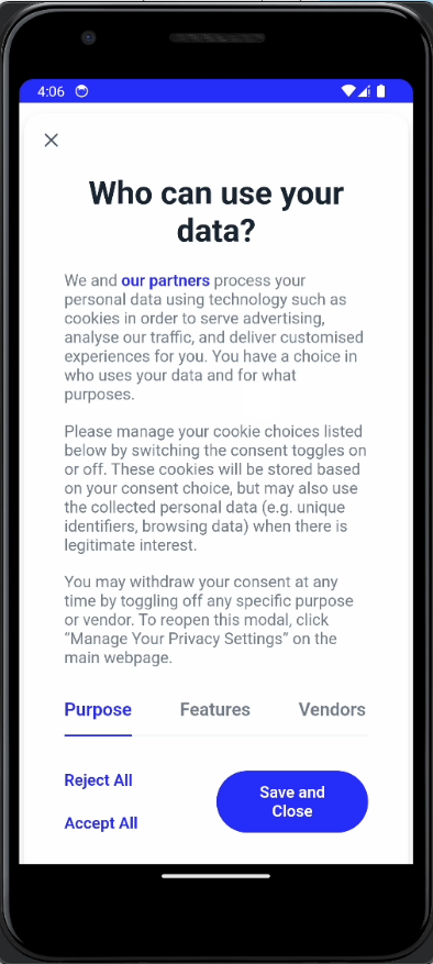 Mobile Consent TCF UI Example
