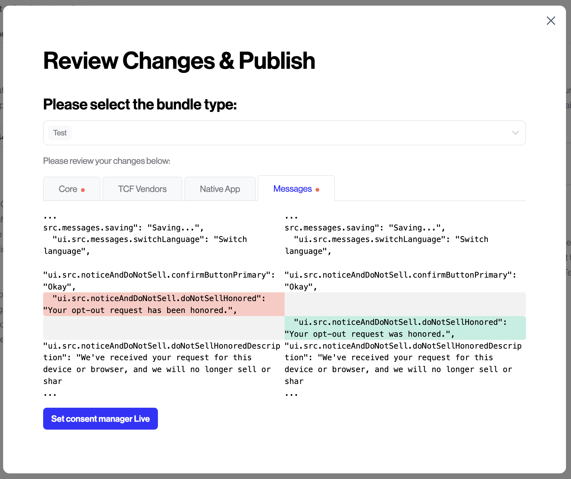 Review the changes to the Consent Manager UI