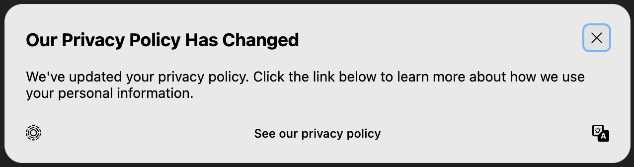 The ViewState, PrivacyPolicyNoticeWithCloseButton