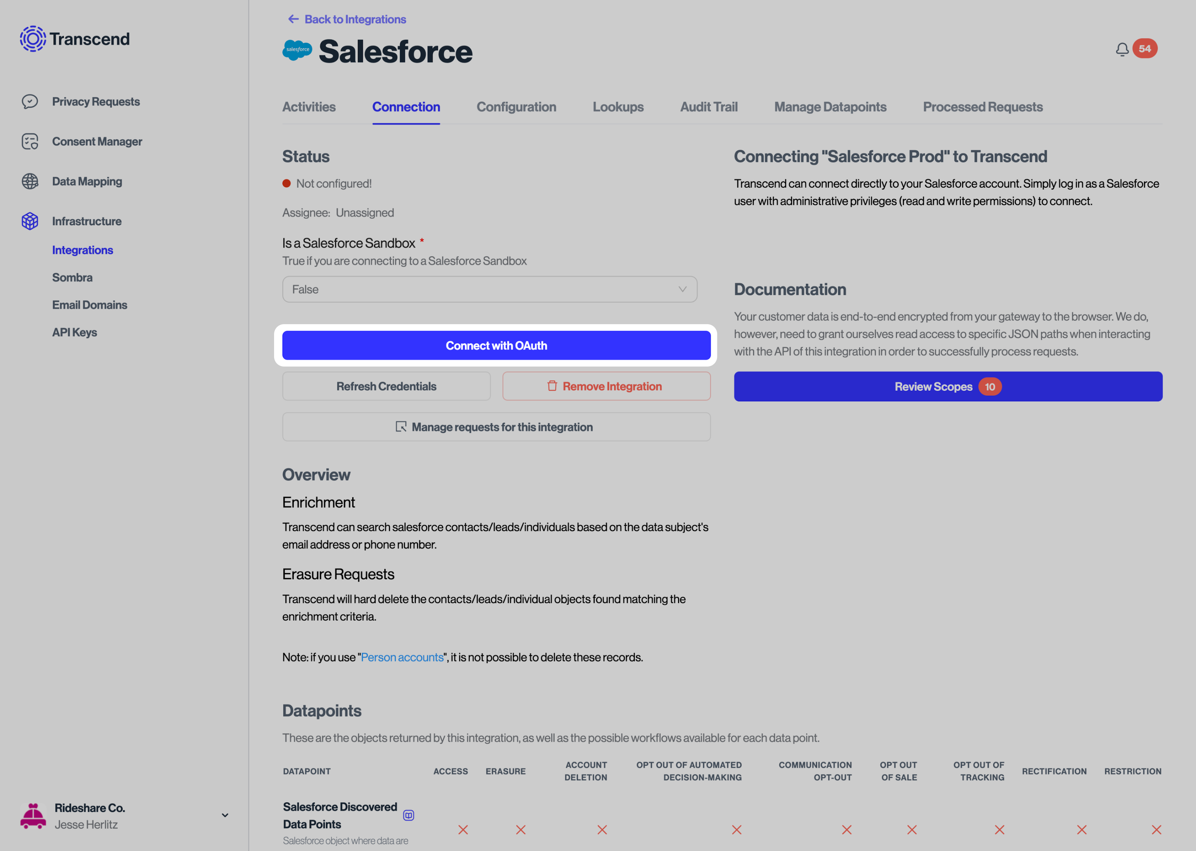 Connecting Salesforce via OAuth