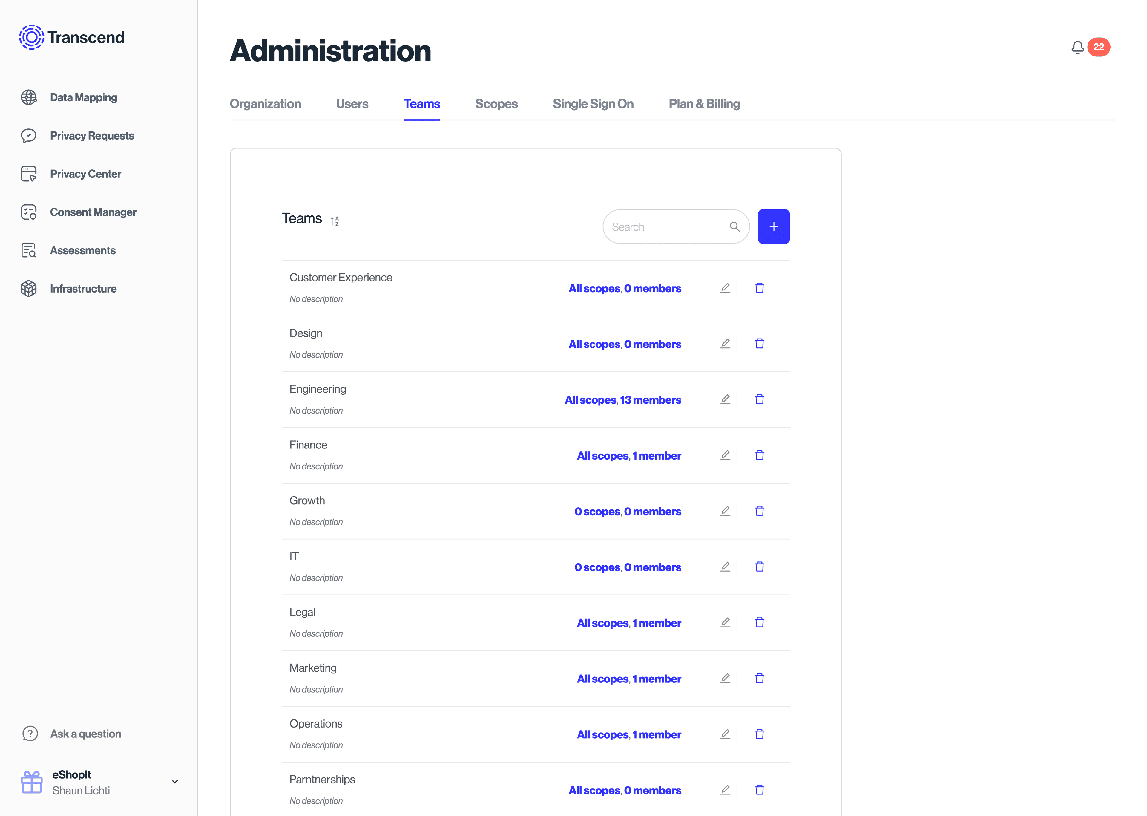 Modify Team in Administration section.