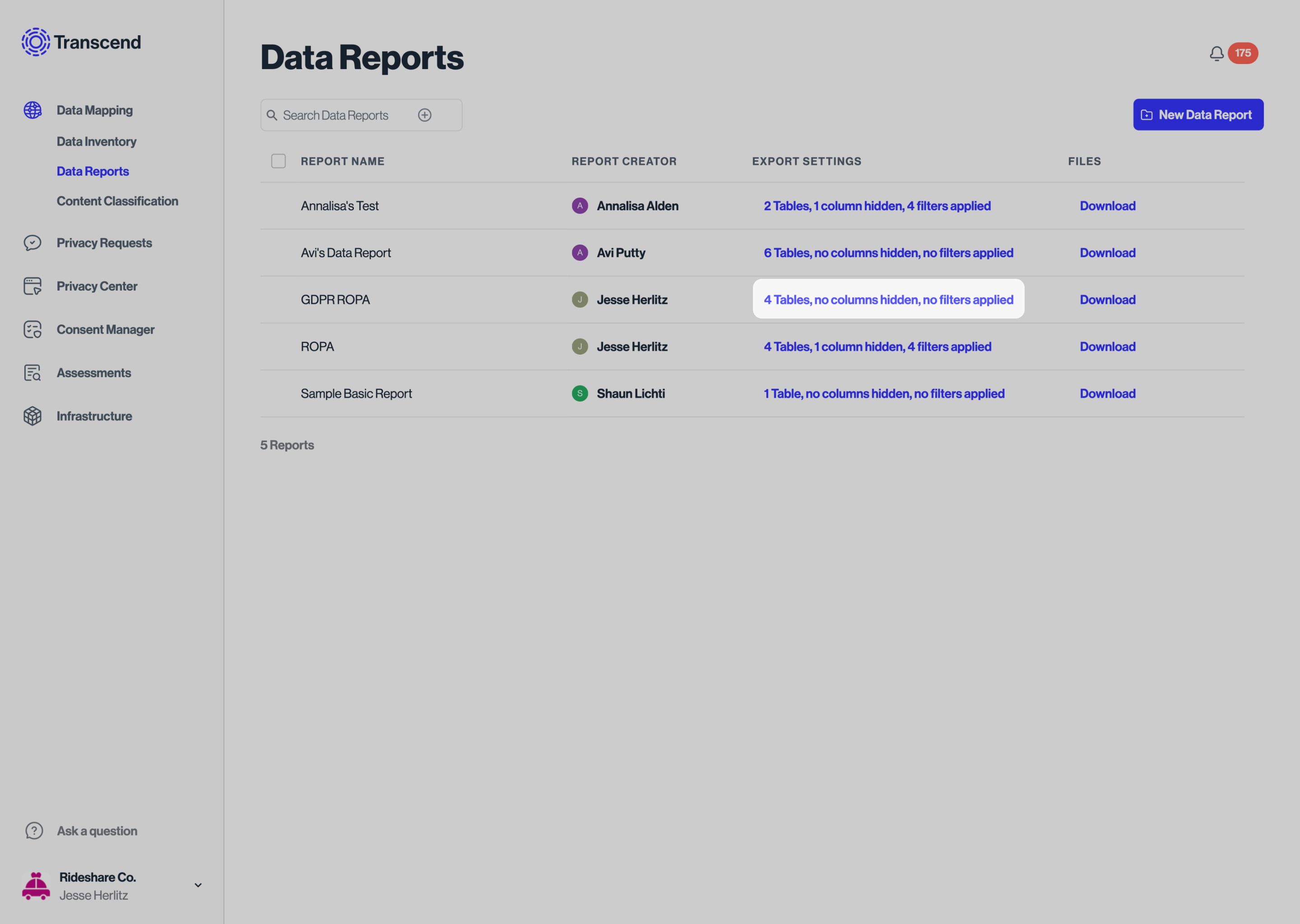 Change Data Report Export Settings
