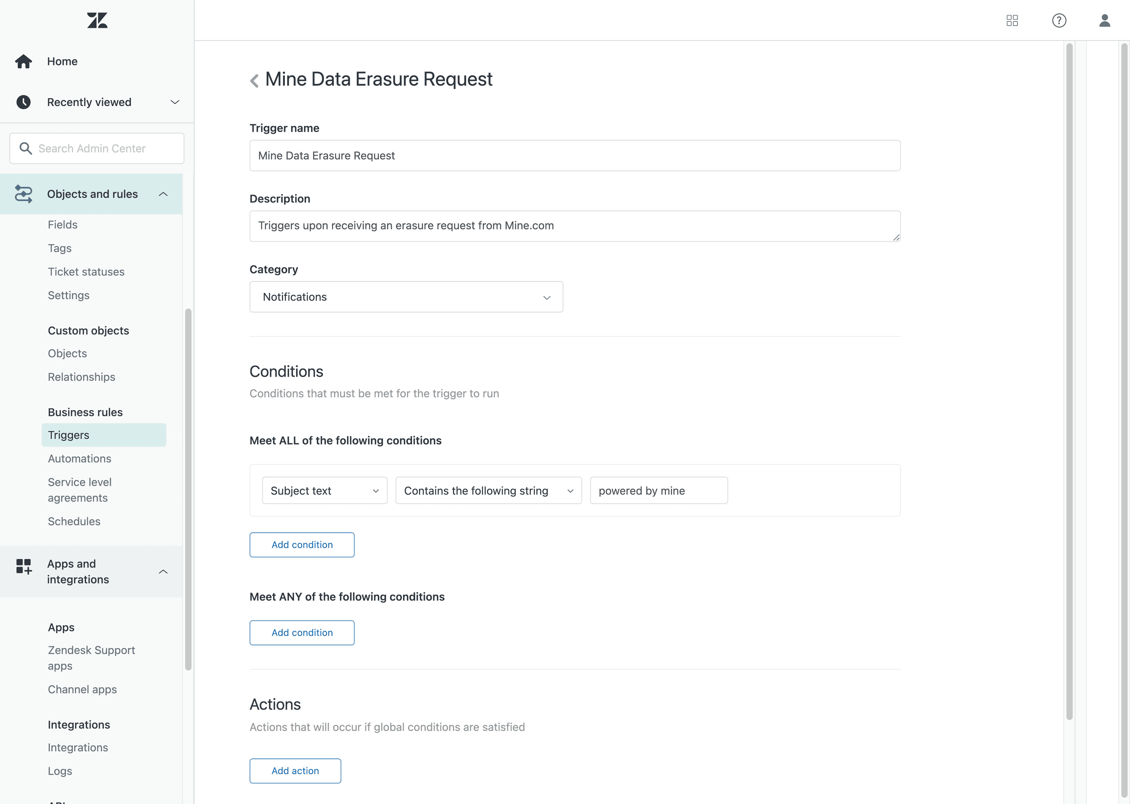 Zendesk Trigger Details