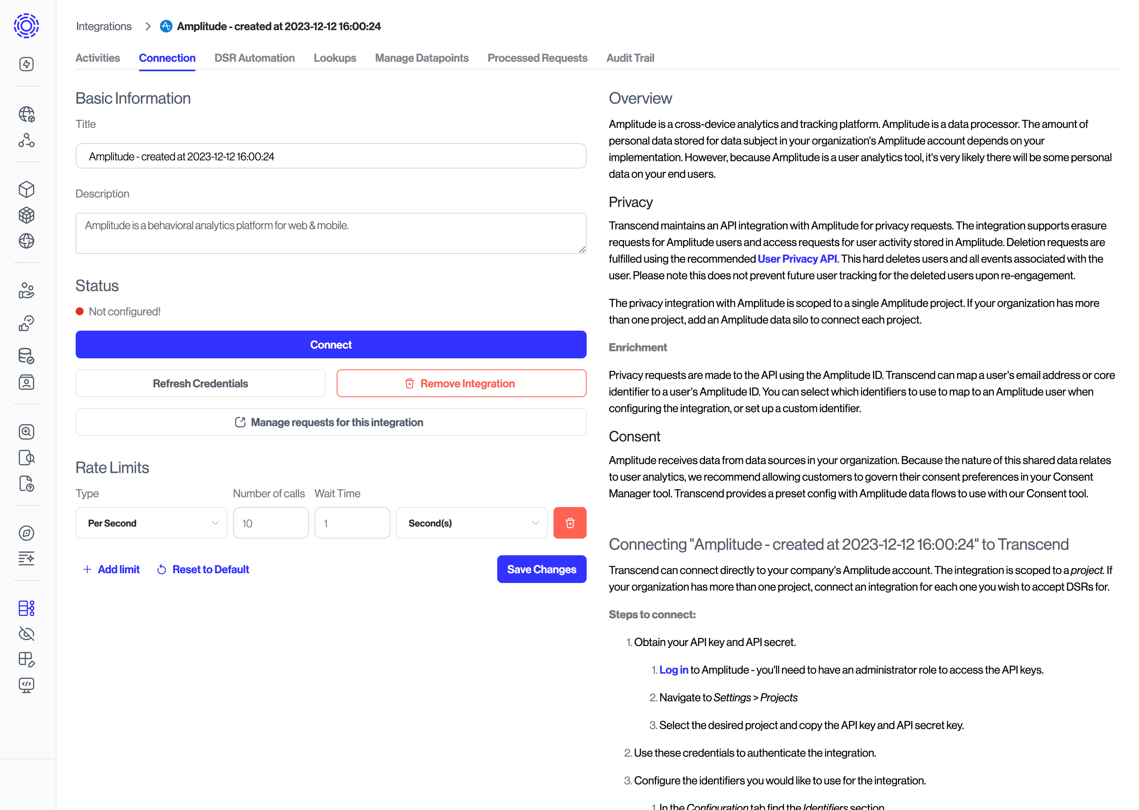 Connecting the Amplitude integration in Transcend platform