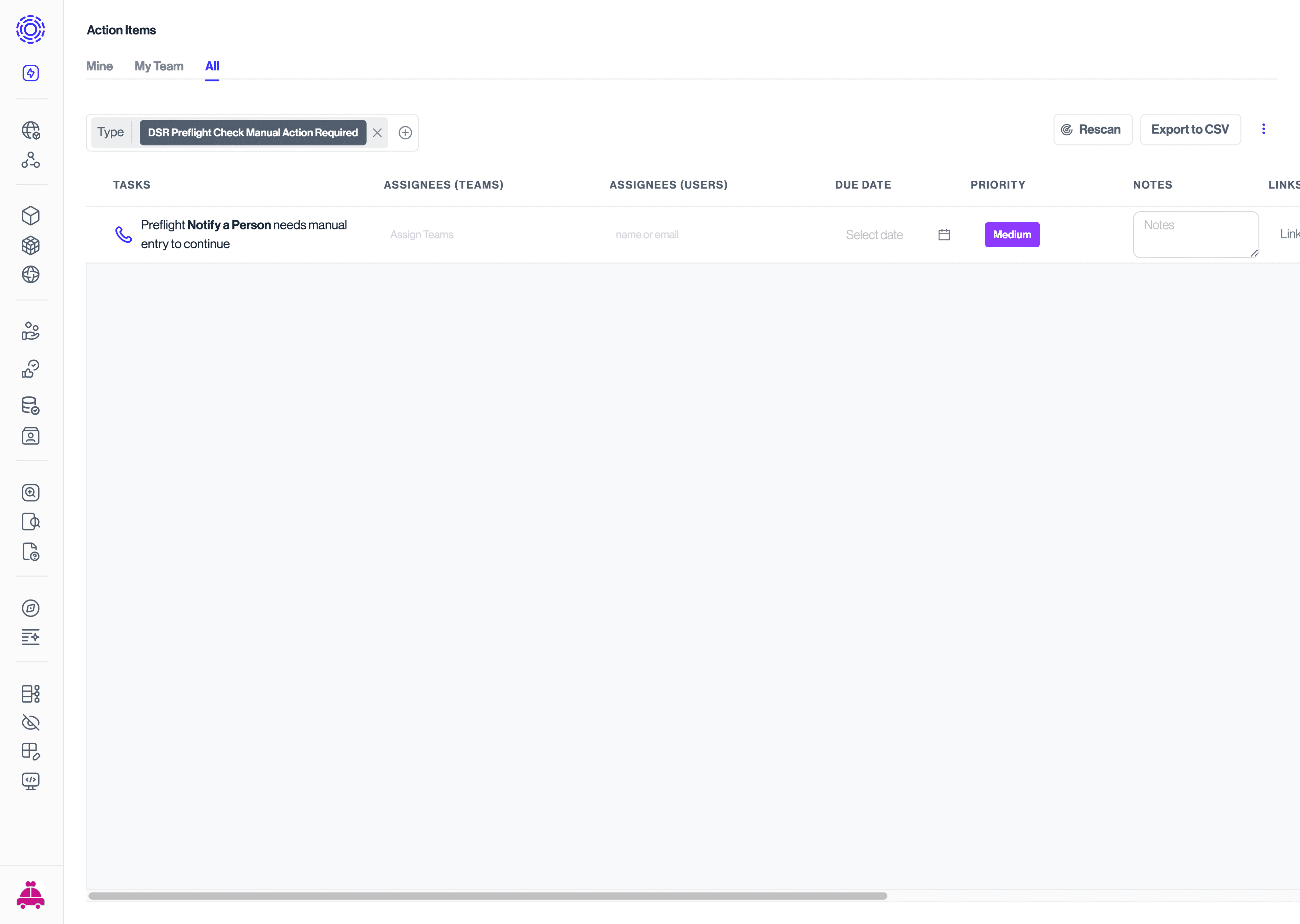 DSR Preflight Check Manual Action Required Action Item Type