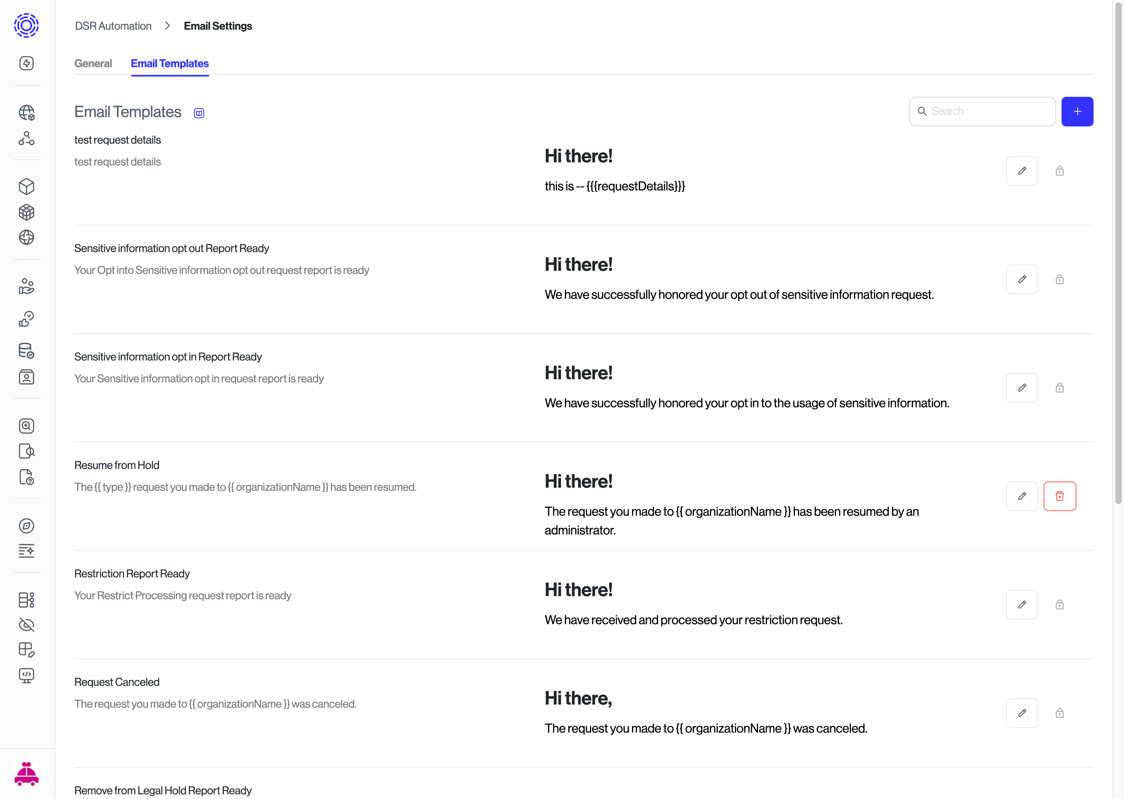 DSR Automation email templates view