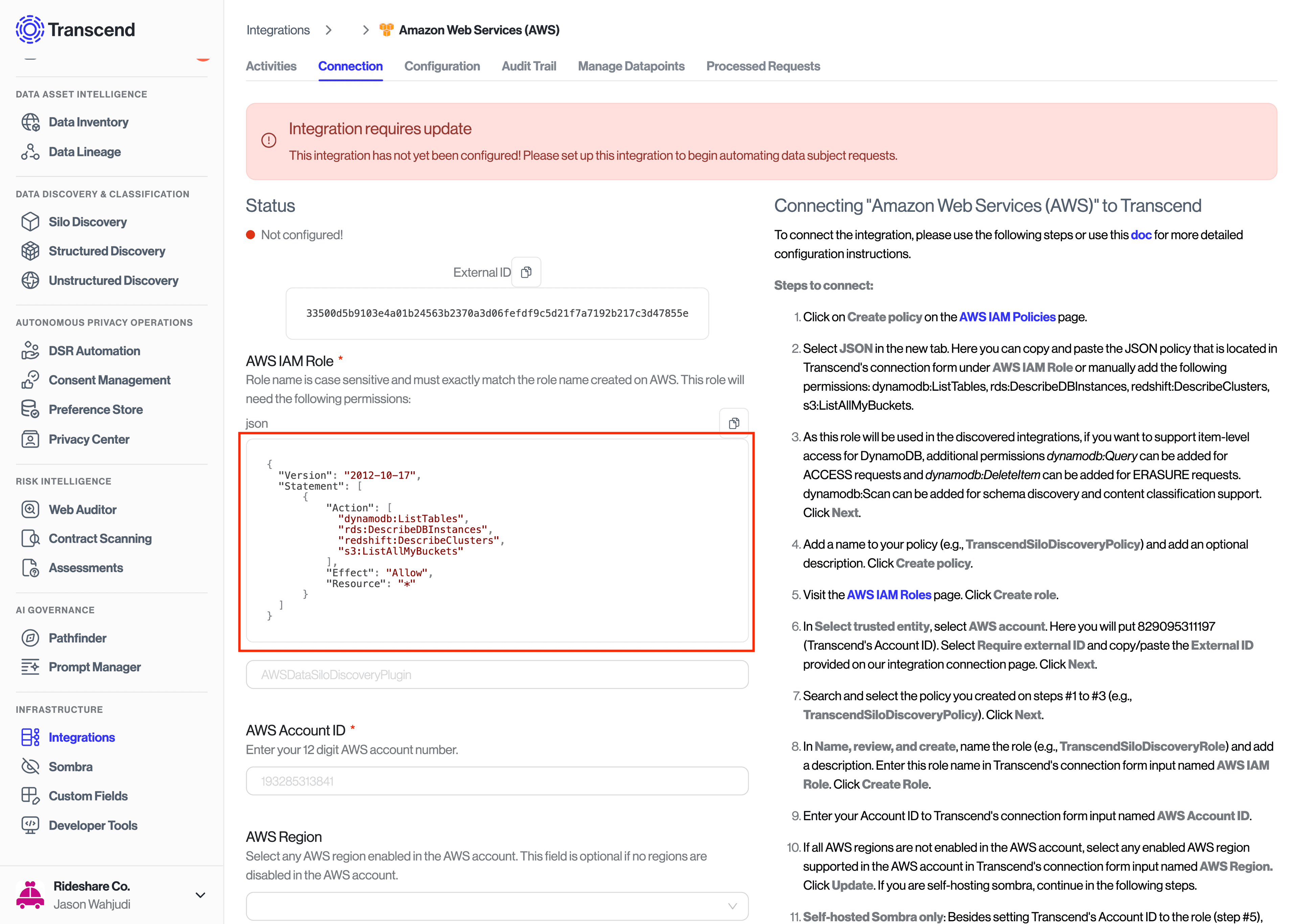 AWS Connection Form.