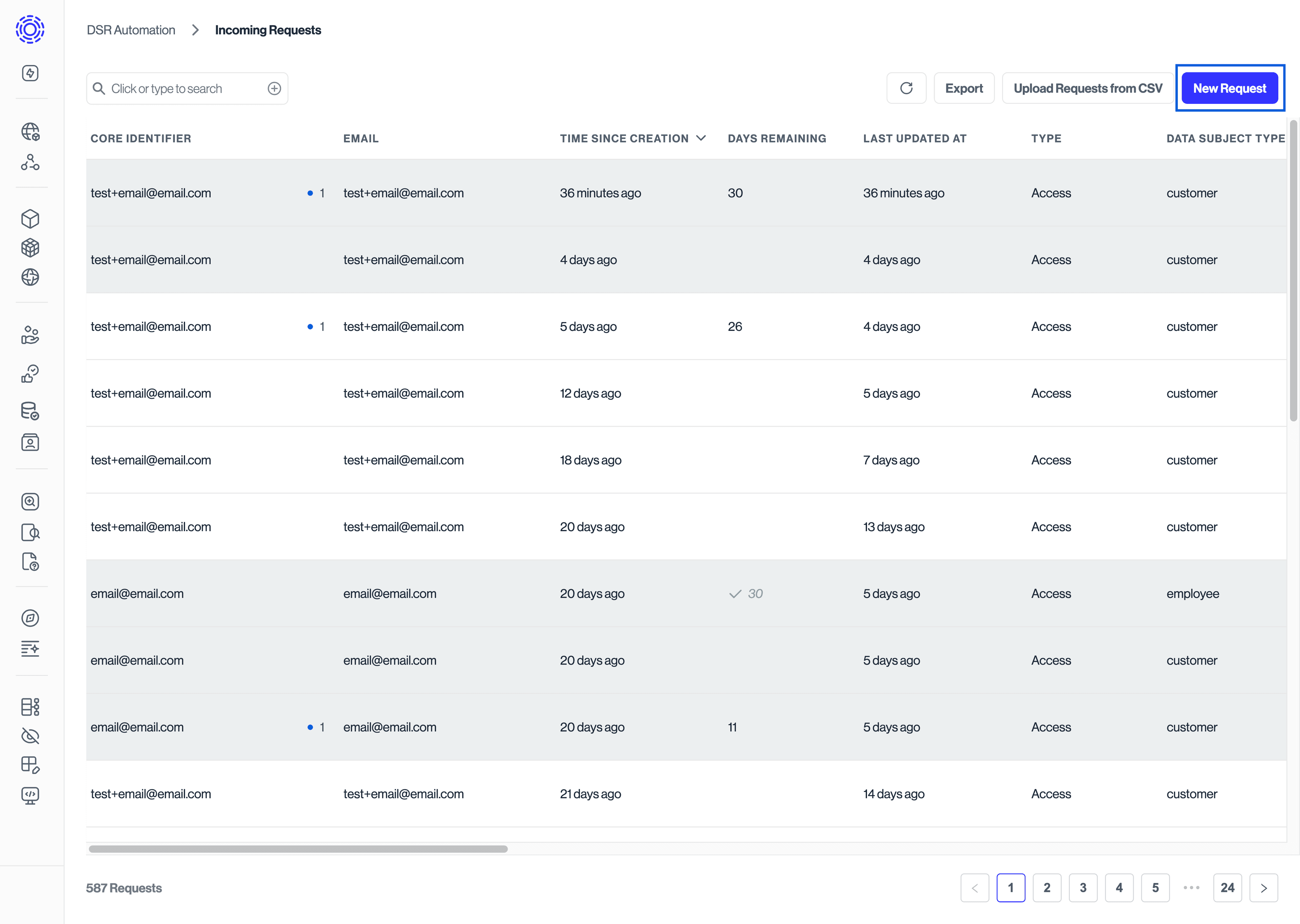 DSR Automation > Incoming Request view