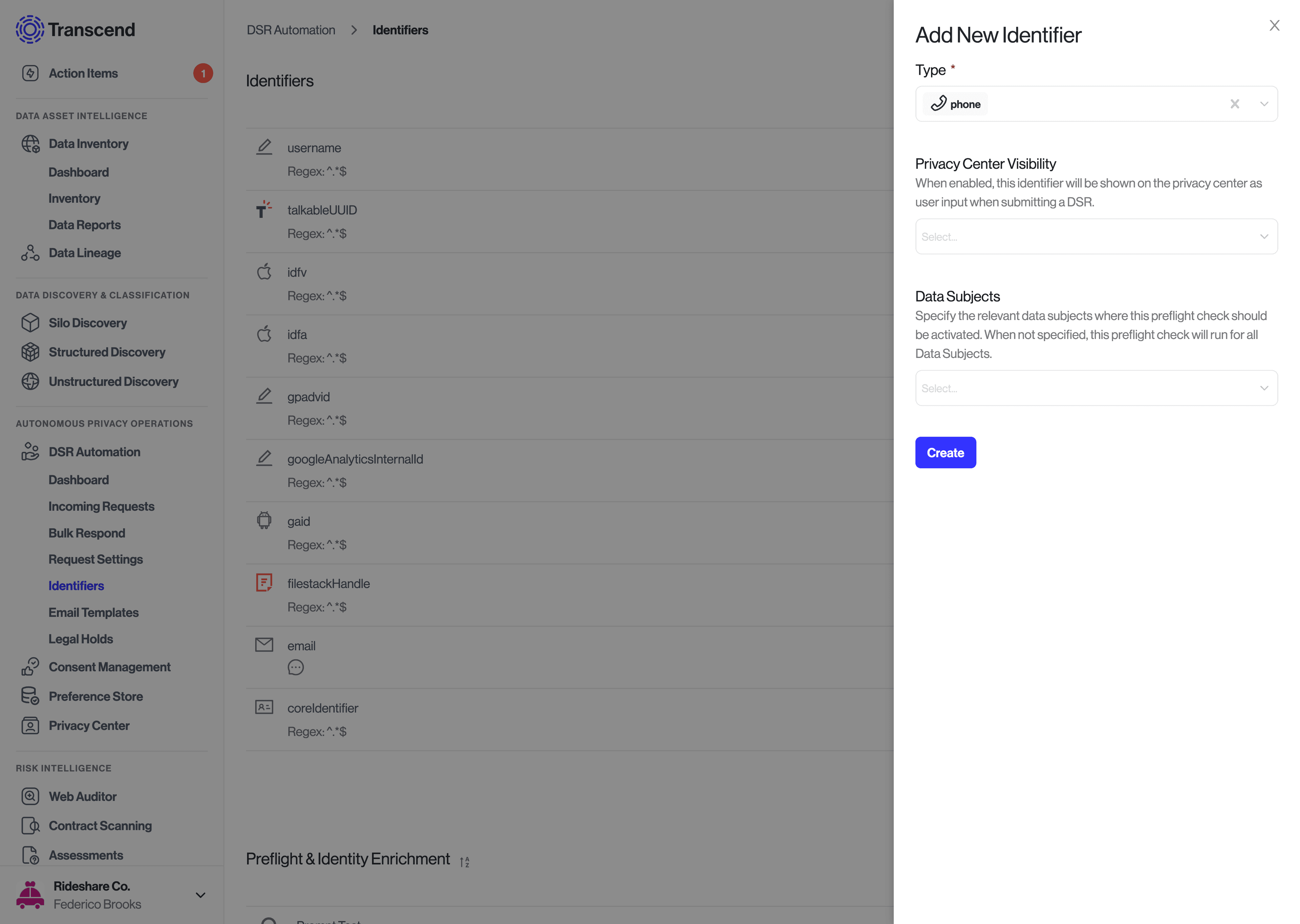 DSR Automation > New Identifiers