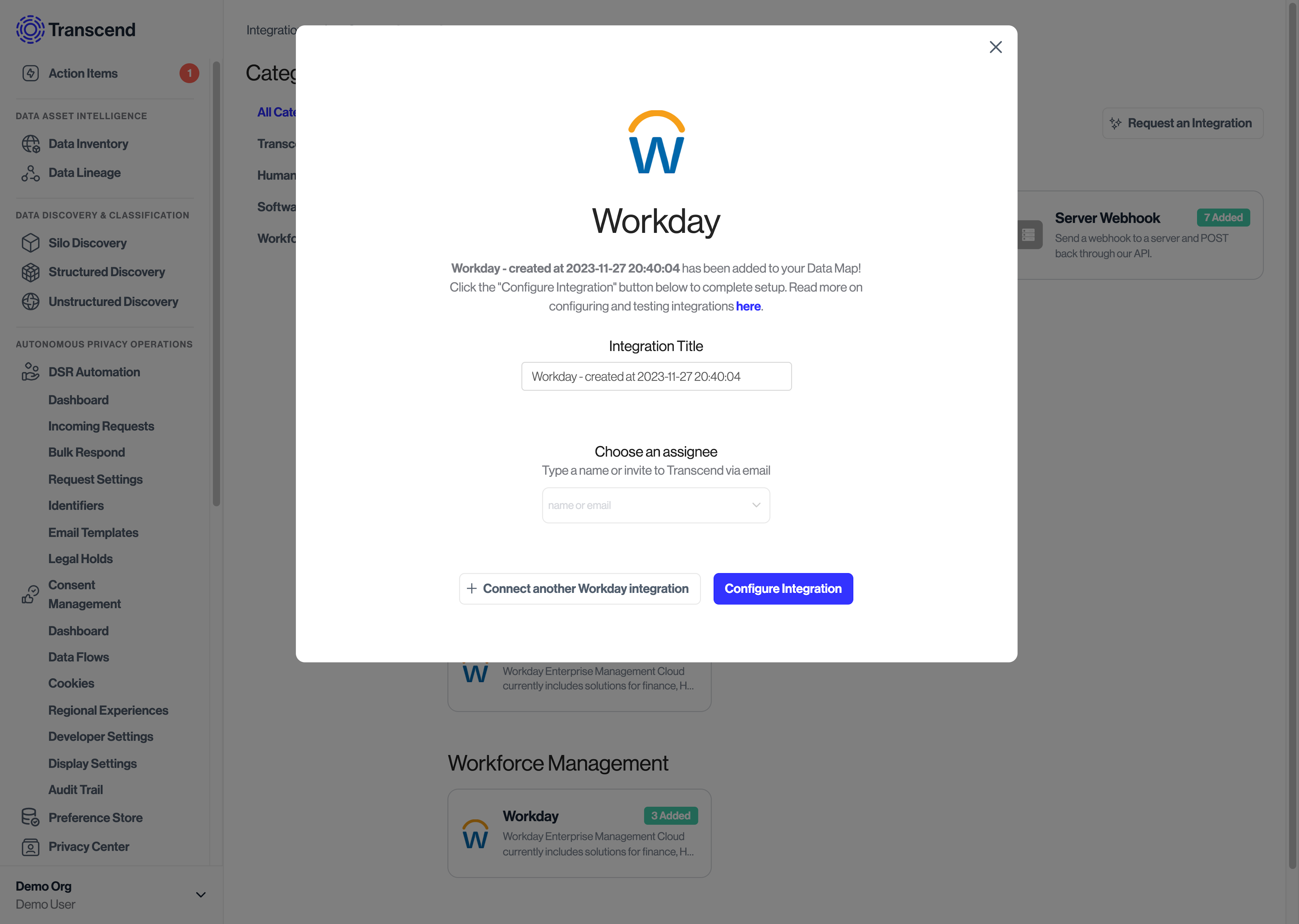 New Integration > Workday Configuration view