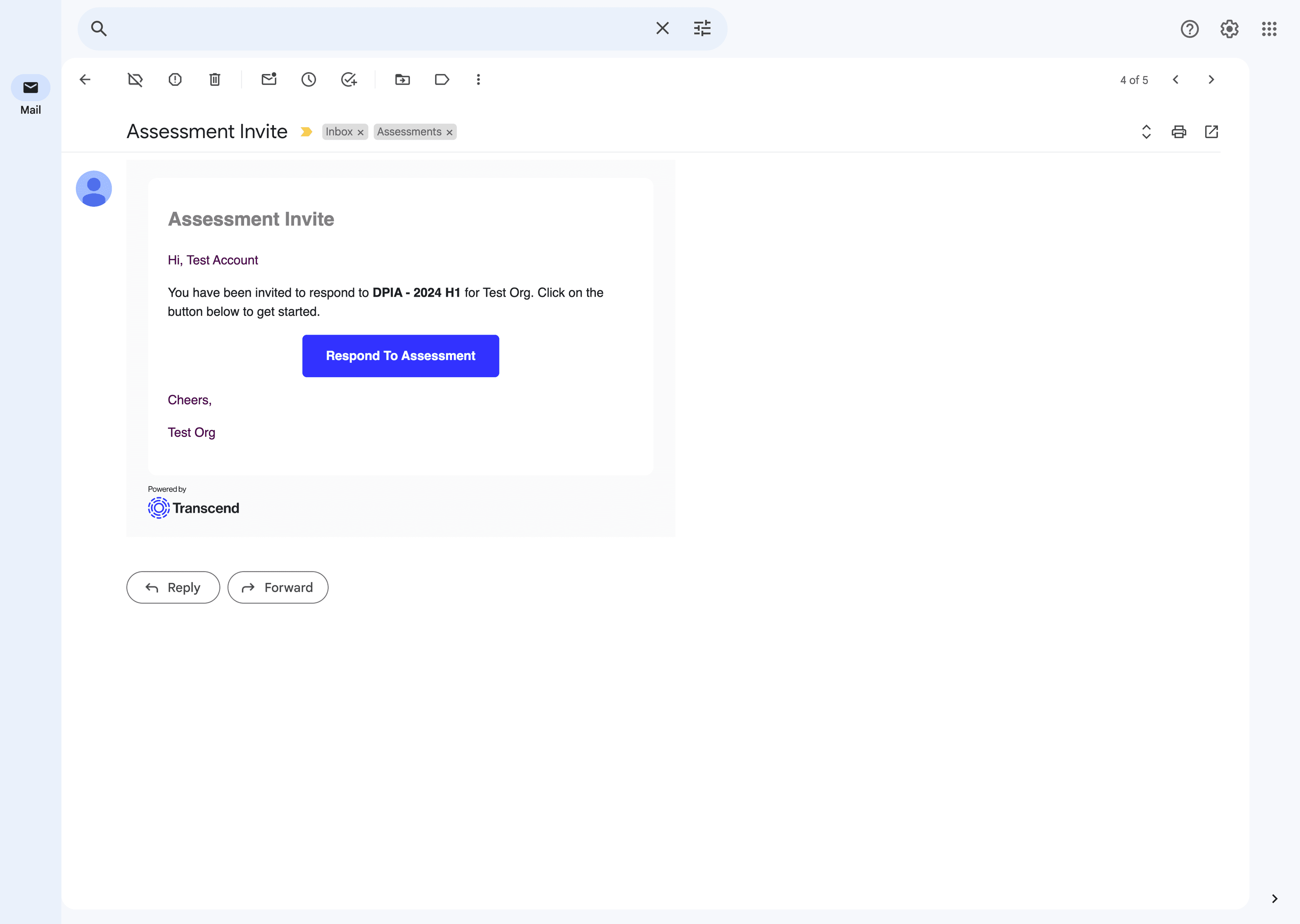 Email prompt to respond to assessment