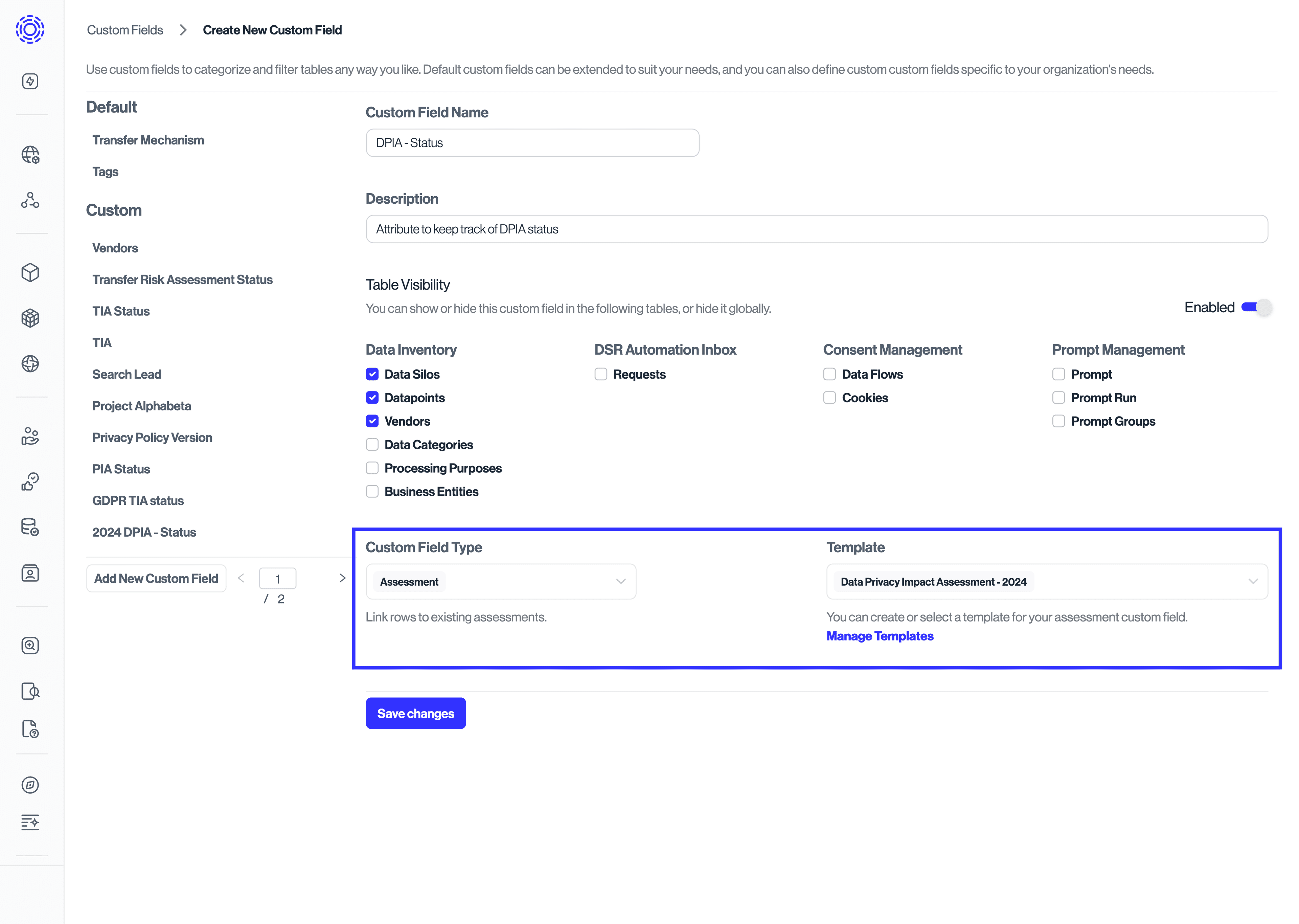 Type Assessments in Custom Fields