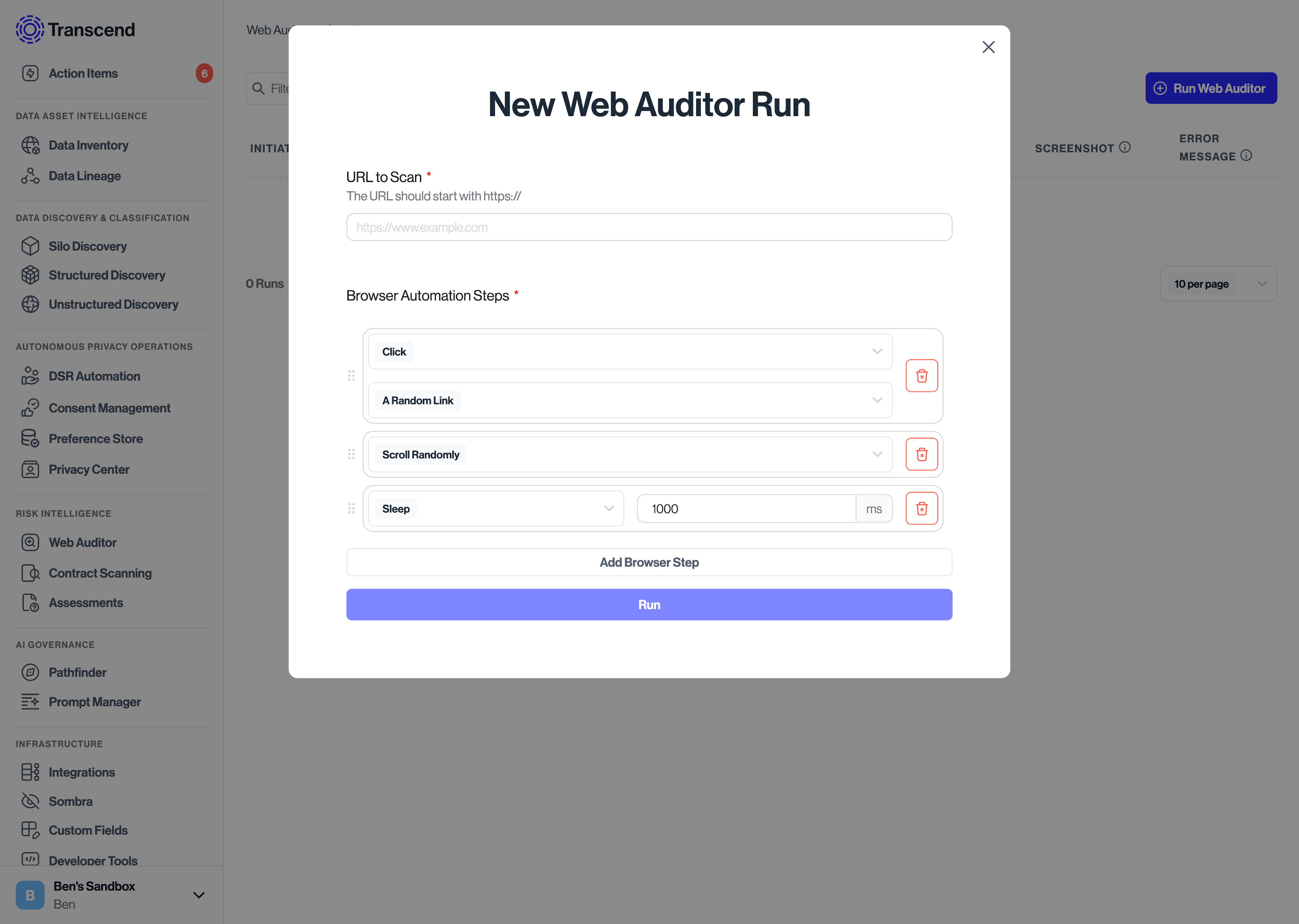 Web Auditor run configuration